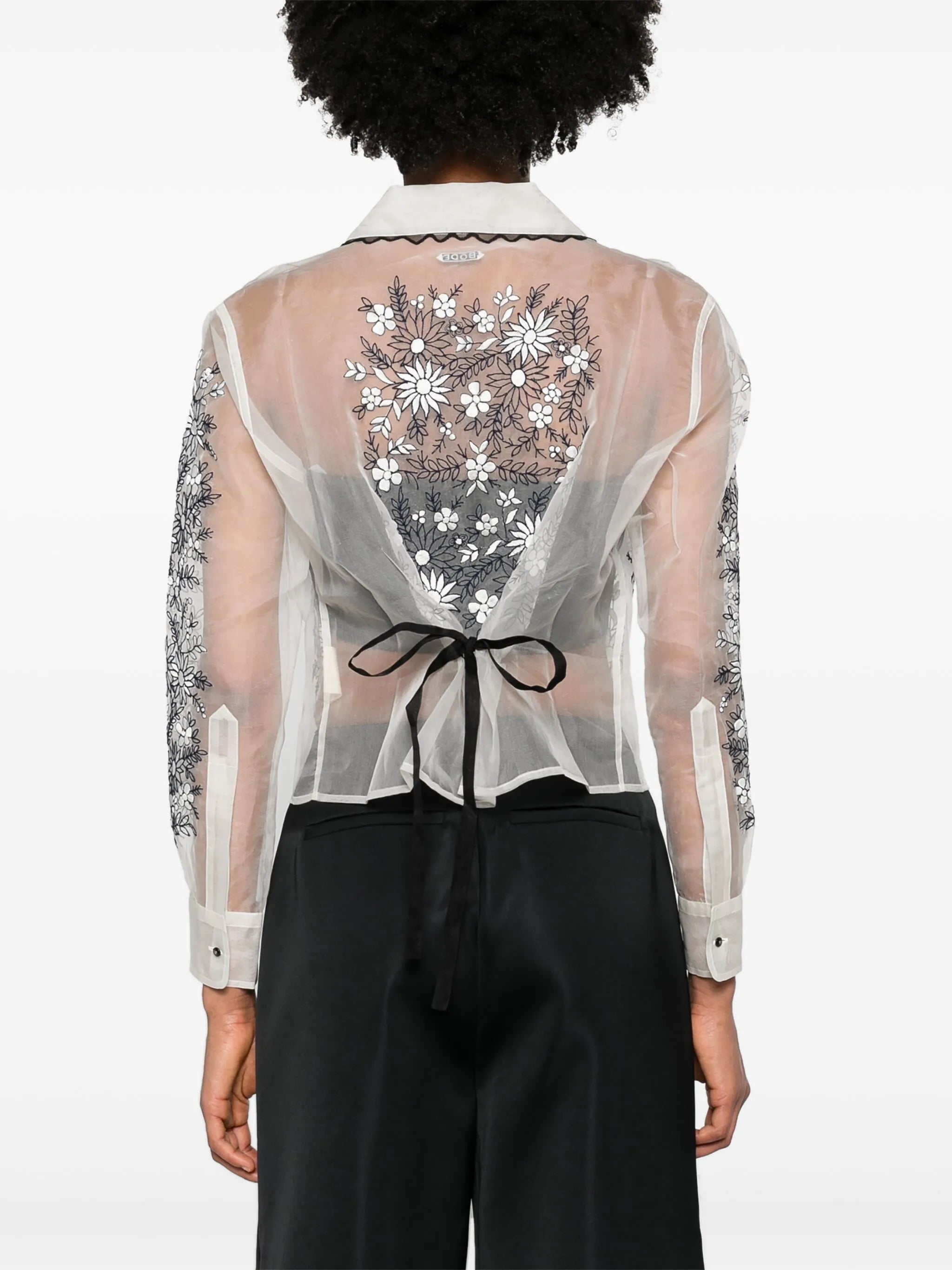 floral-embroidered silk blouse