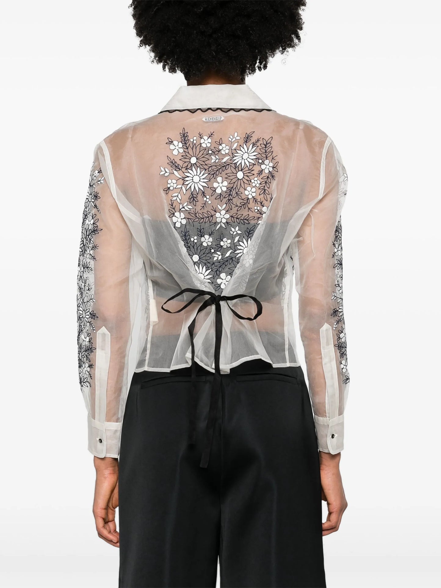 floral-embroidered silk blouse