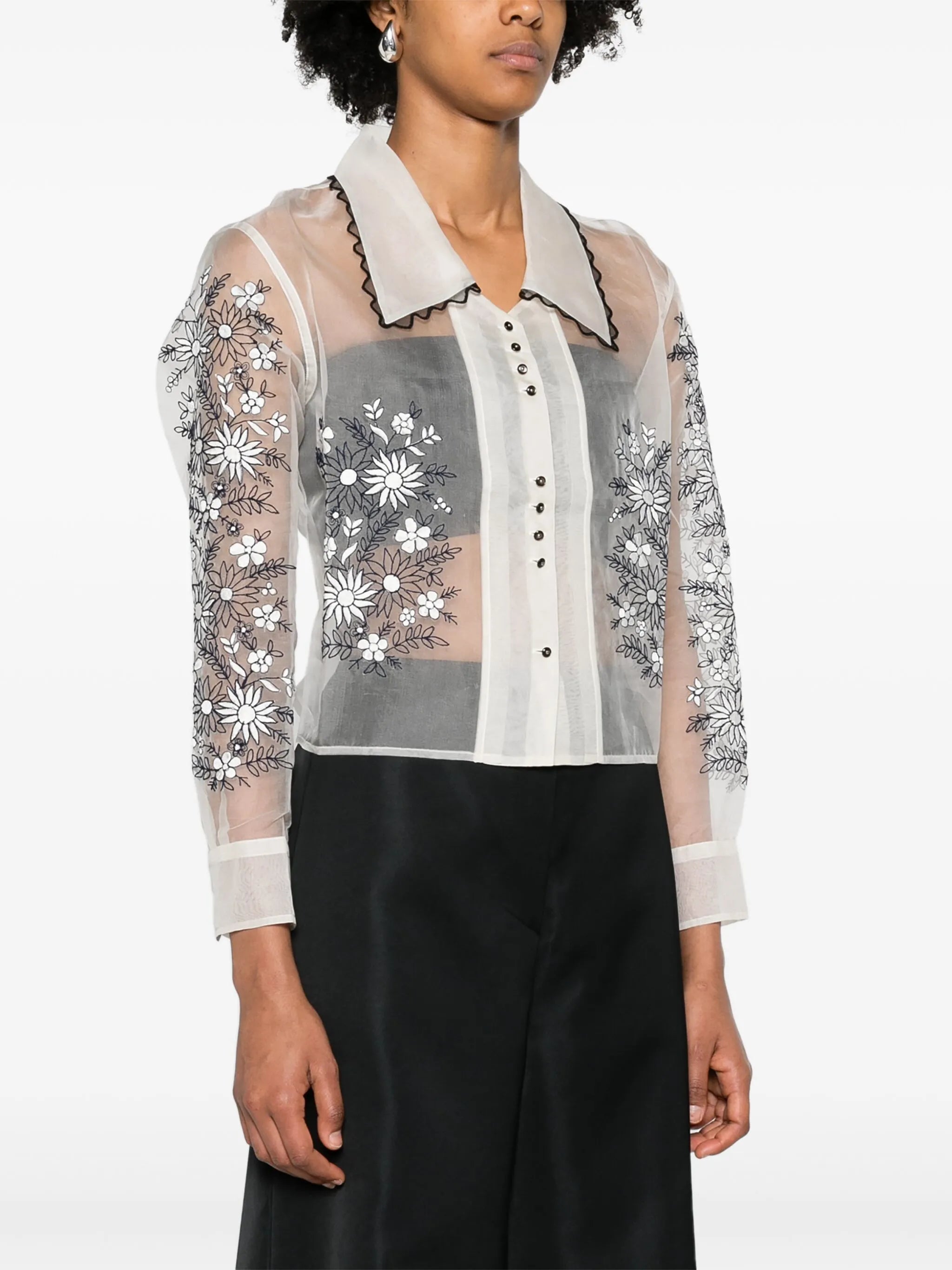 floral-embroidered silk blouse