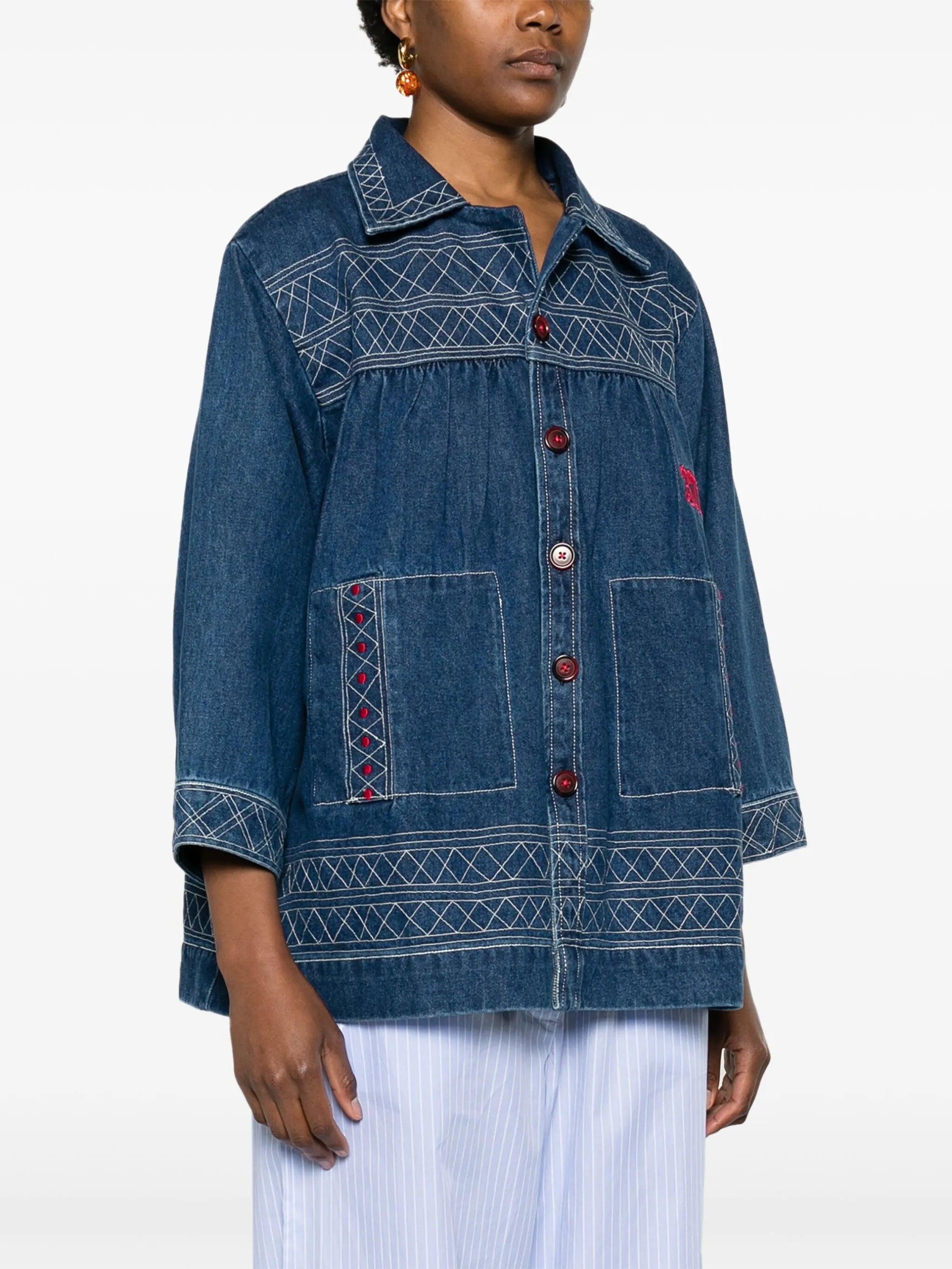 Quincy motif-embroidered denim jacket