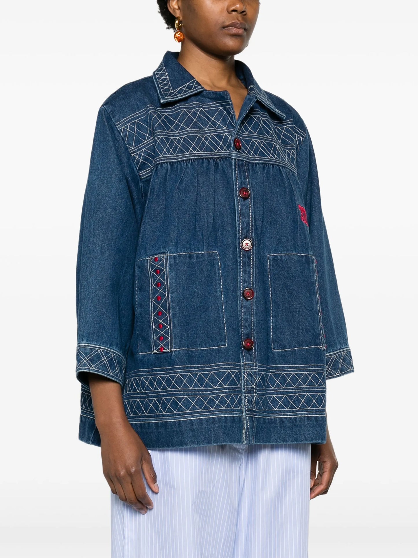 Quincy motif-embroidered denim jacket