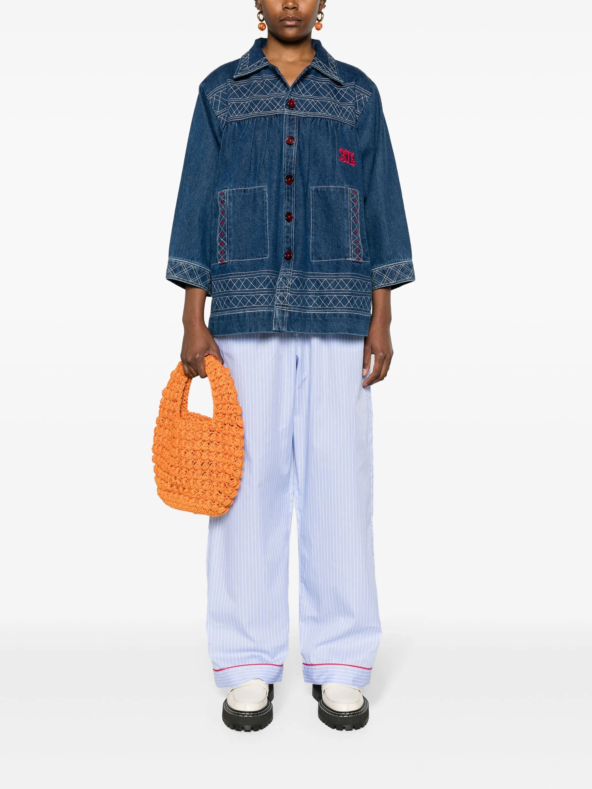 Quincy motif-embroidered denim jacket