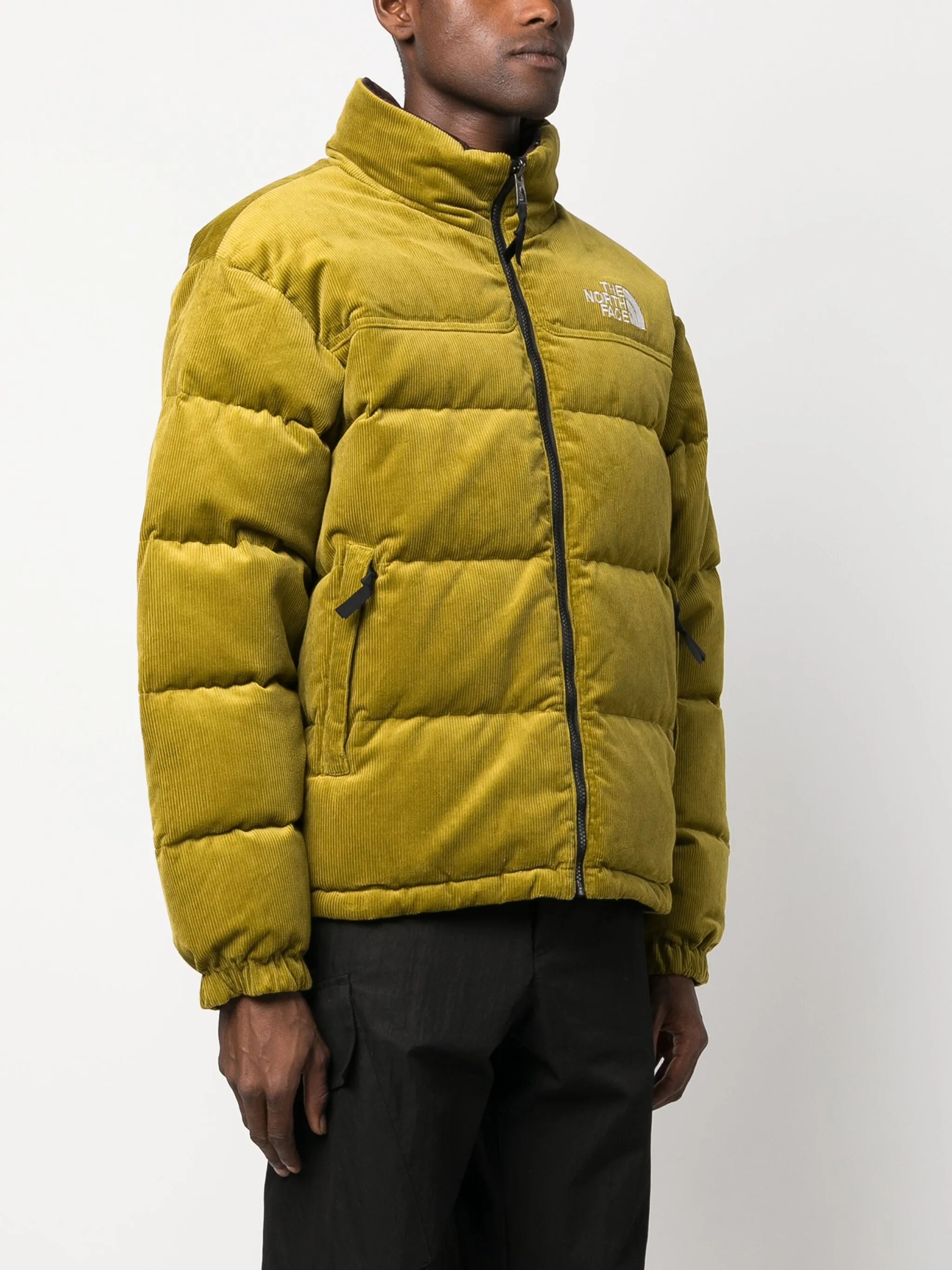 logo-embroidered corduroy padded jacket