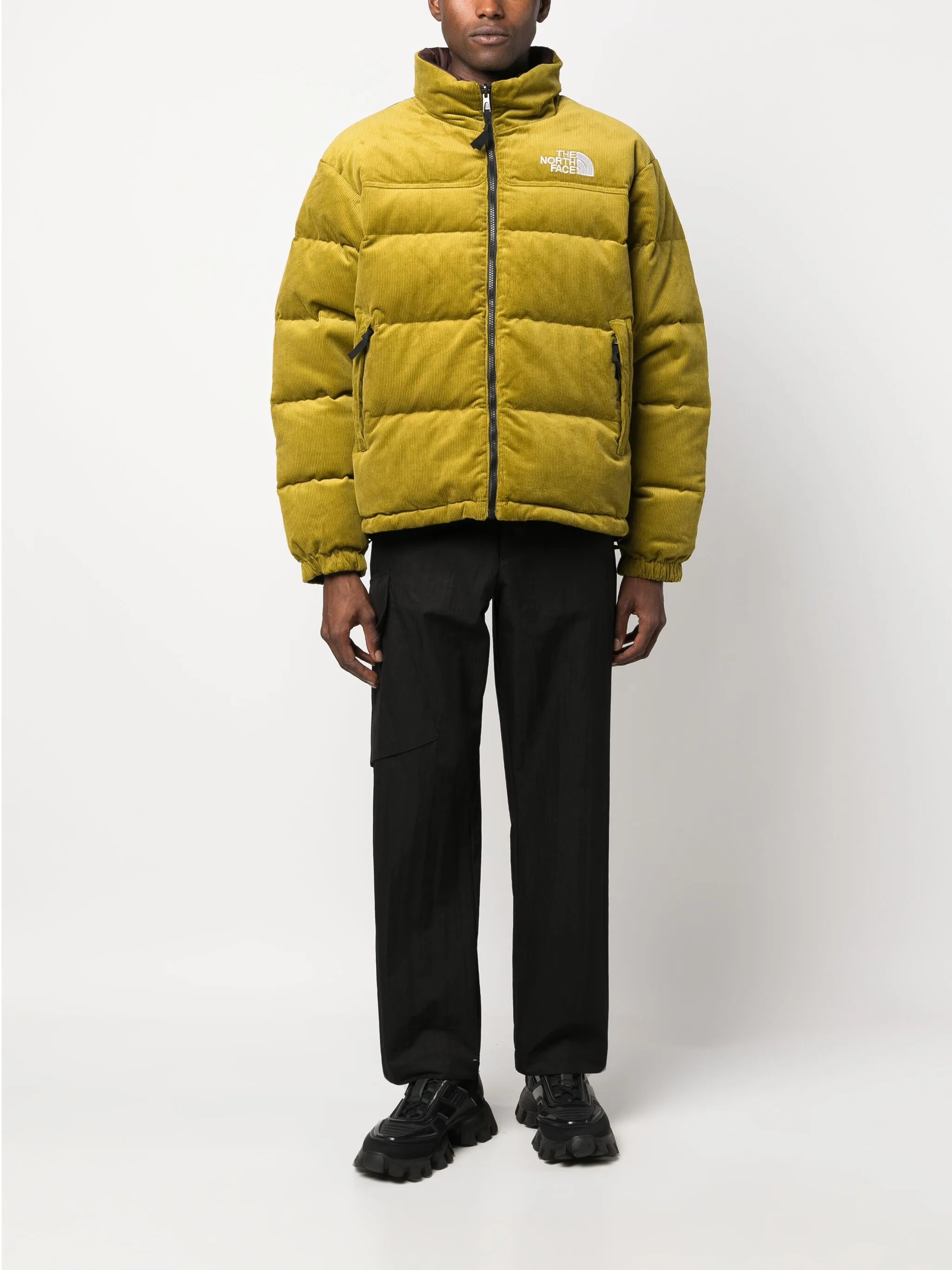 logo-embroidered corduroy padded jacket