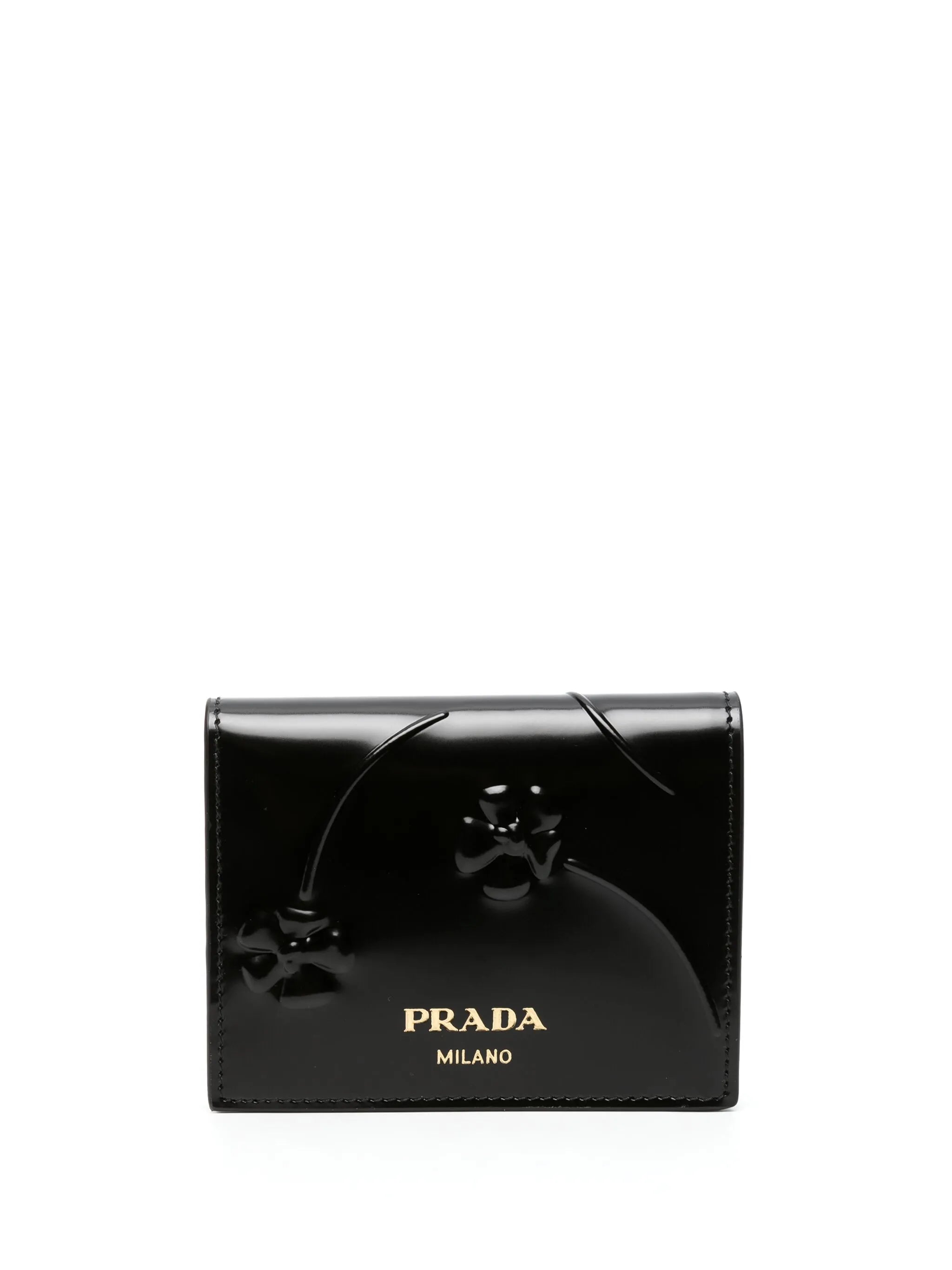 logo-plaque floral-embossed patent wallet