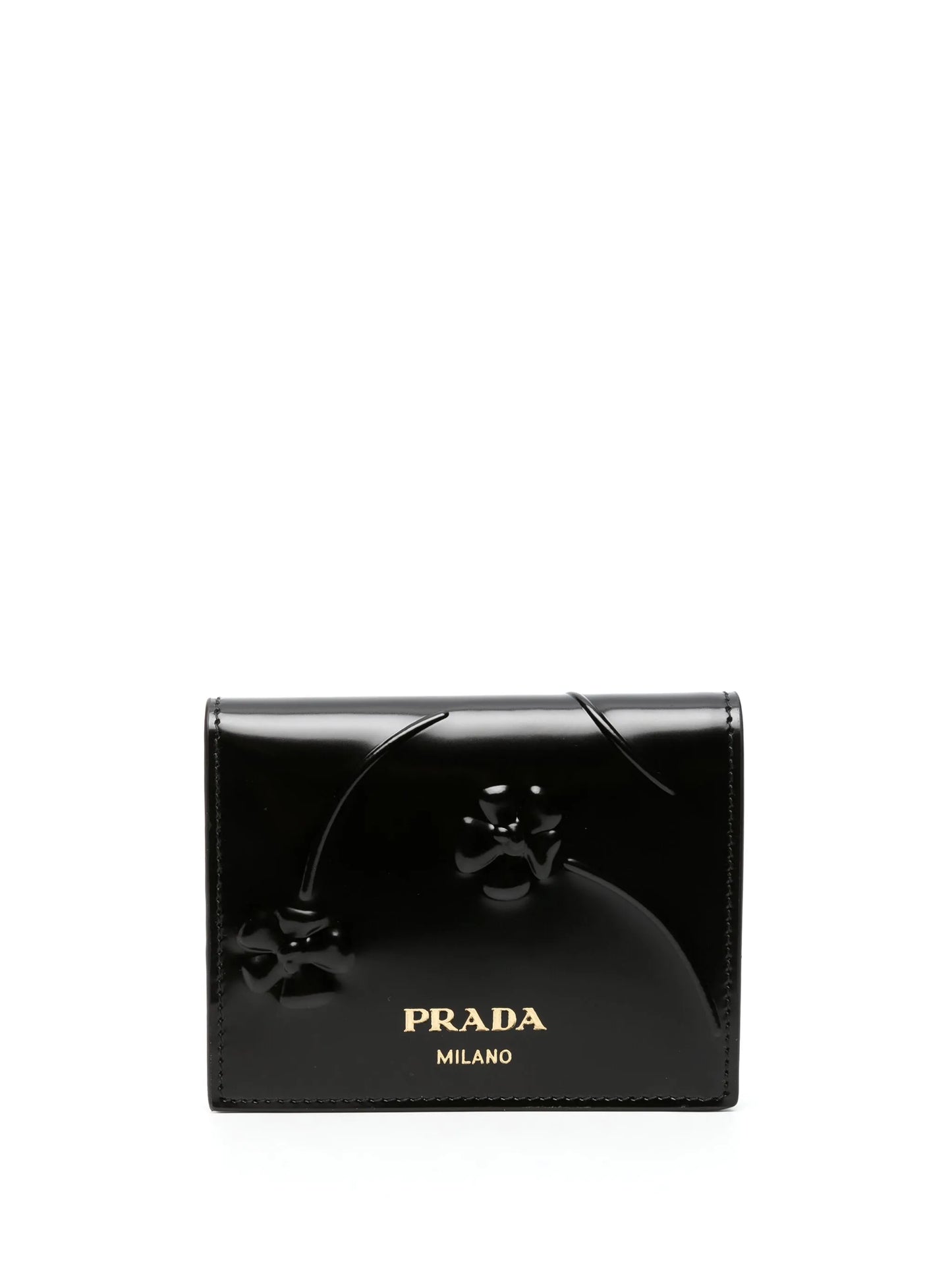 logo-plaque floral-embossed patent wallet