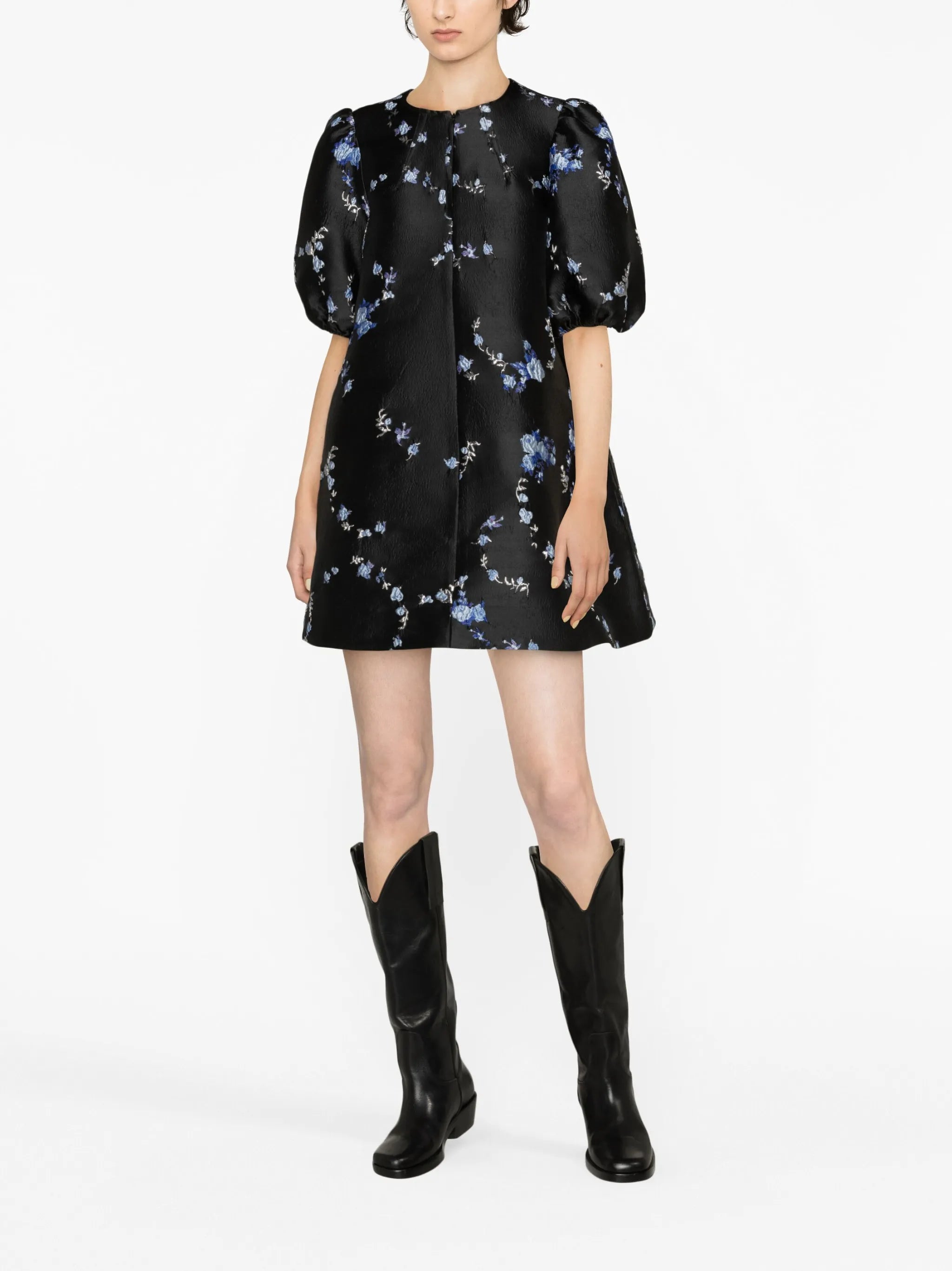floral-jacquard minidress