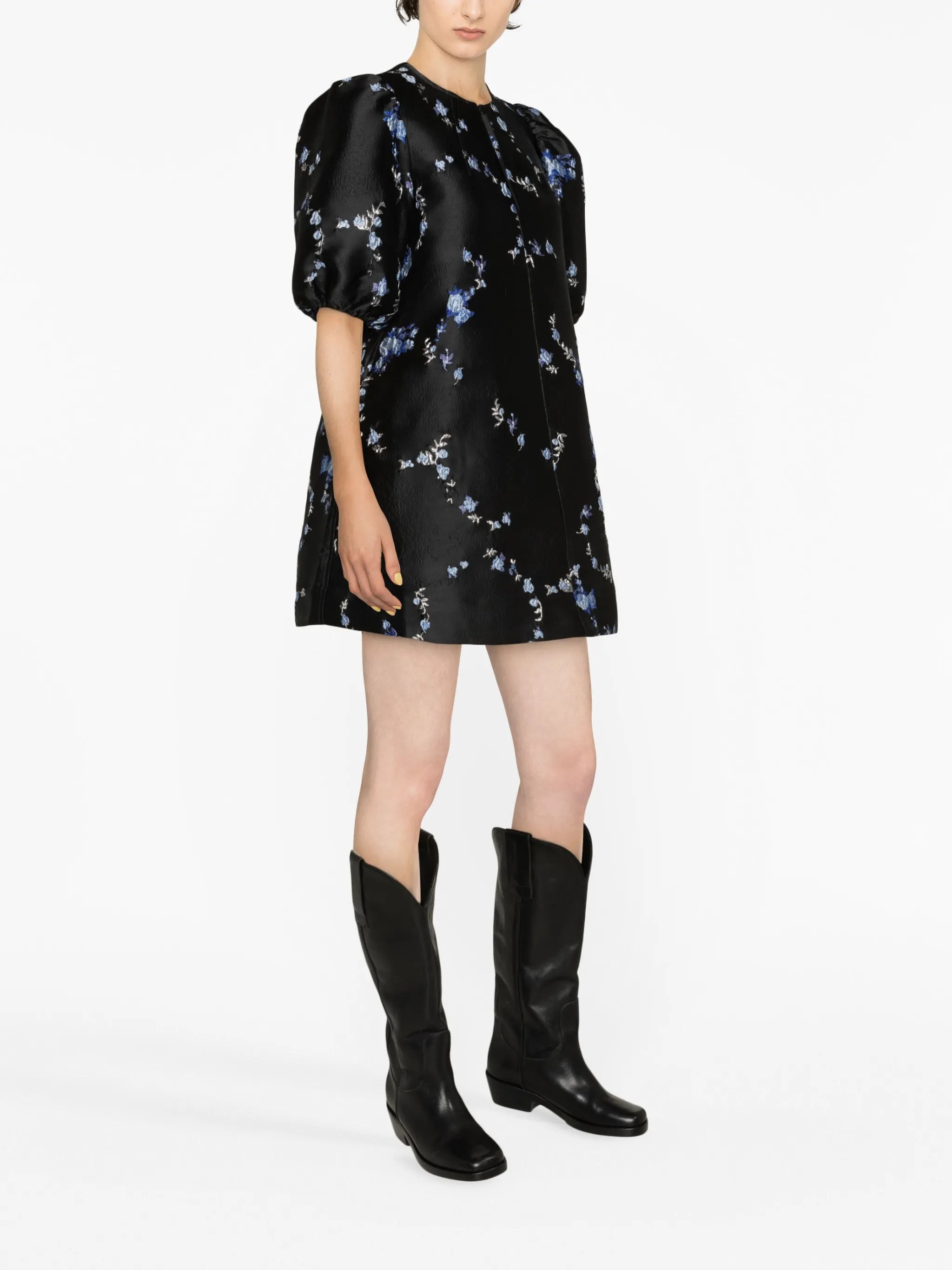floral-jacquard minidress