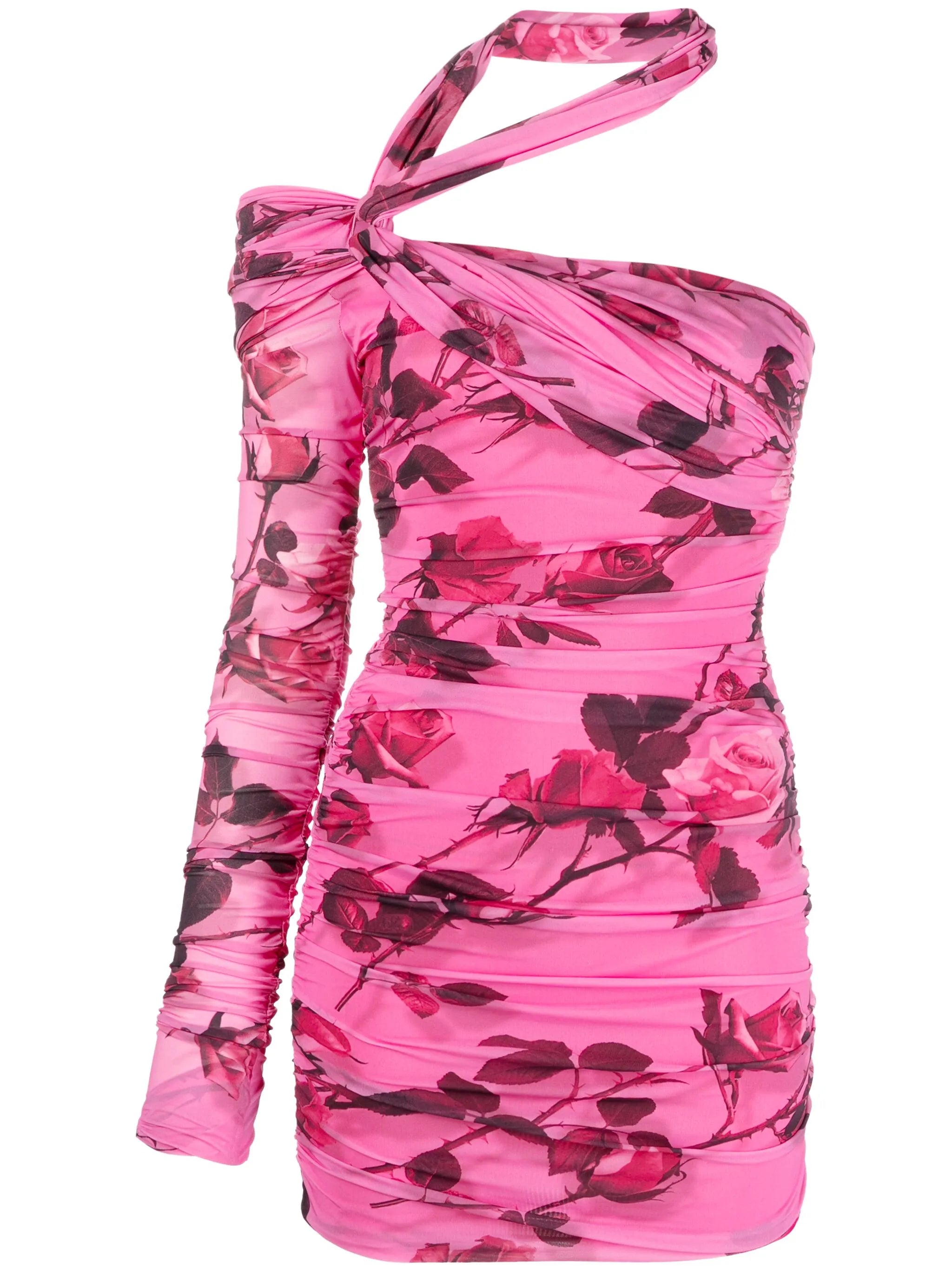 rose-print asymmetric minidress