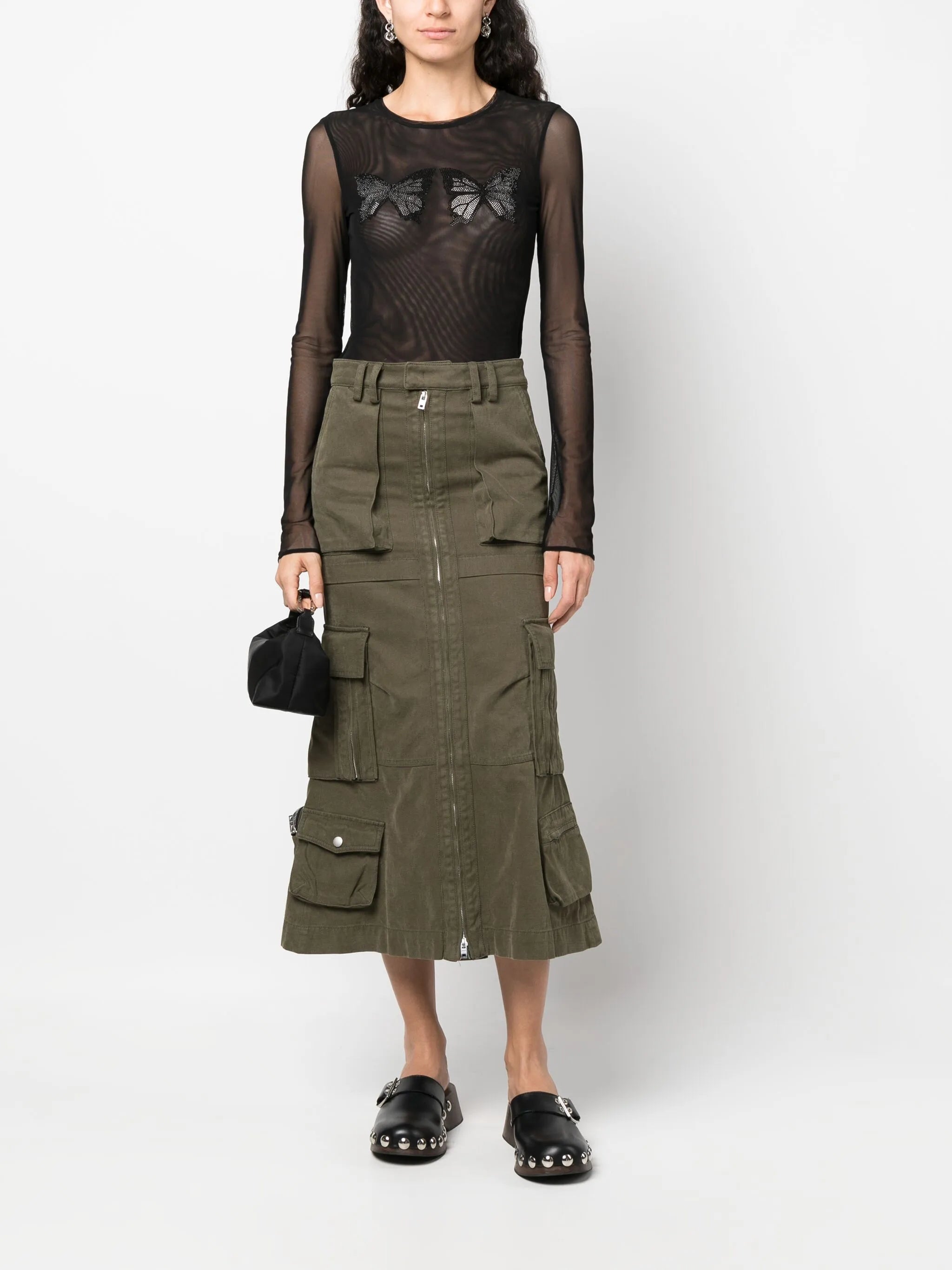 butterfly-embellished mesh top