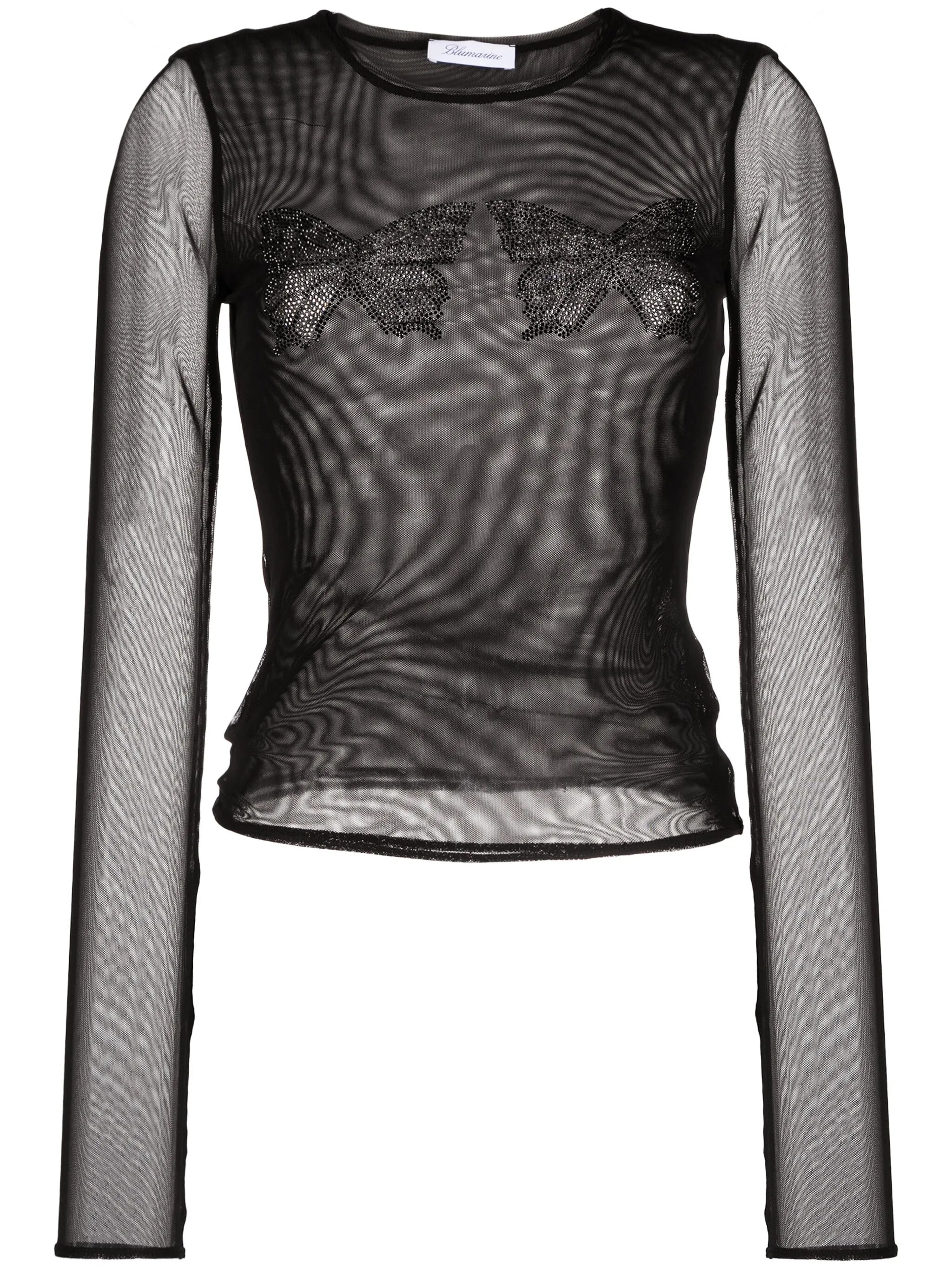 butterfly-embellished mesh top