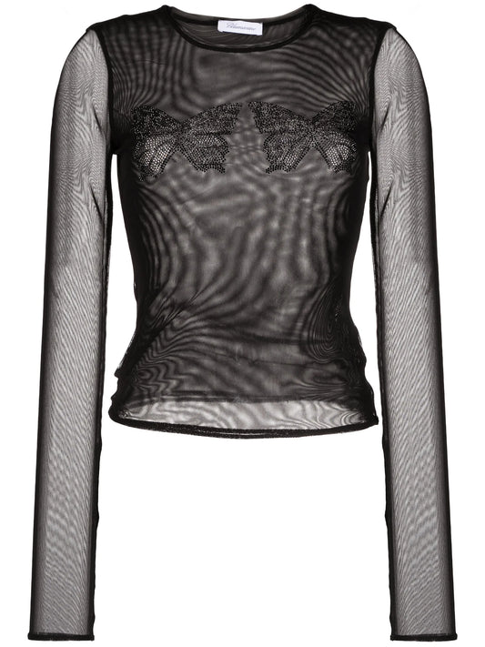 butterfly-embellished mesh top