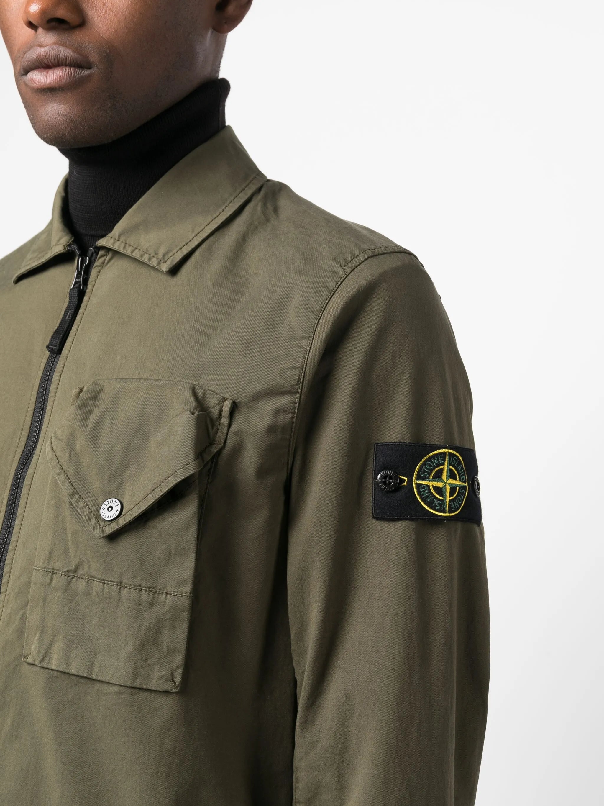 Compass-patch zip-up overshirt