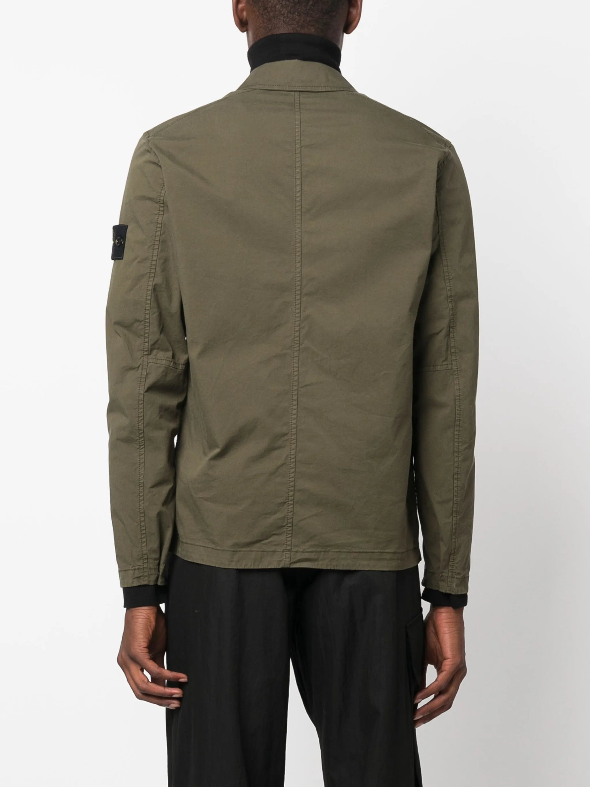 Compass-patch zip-up overshirt