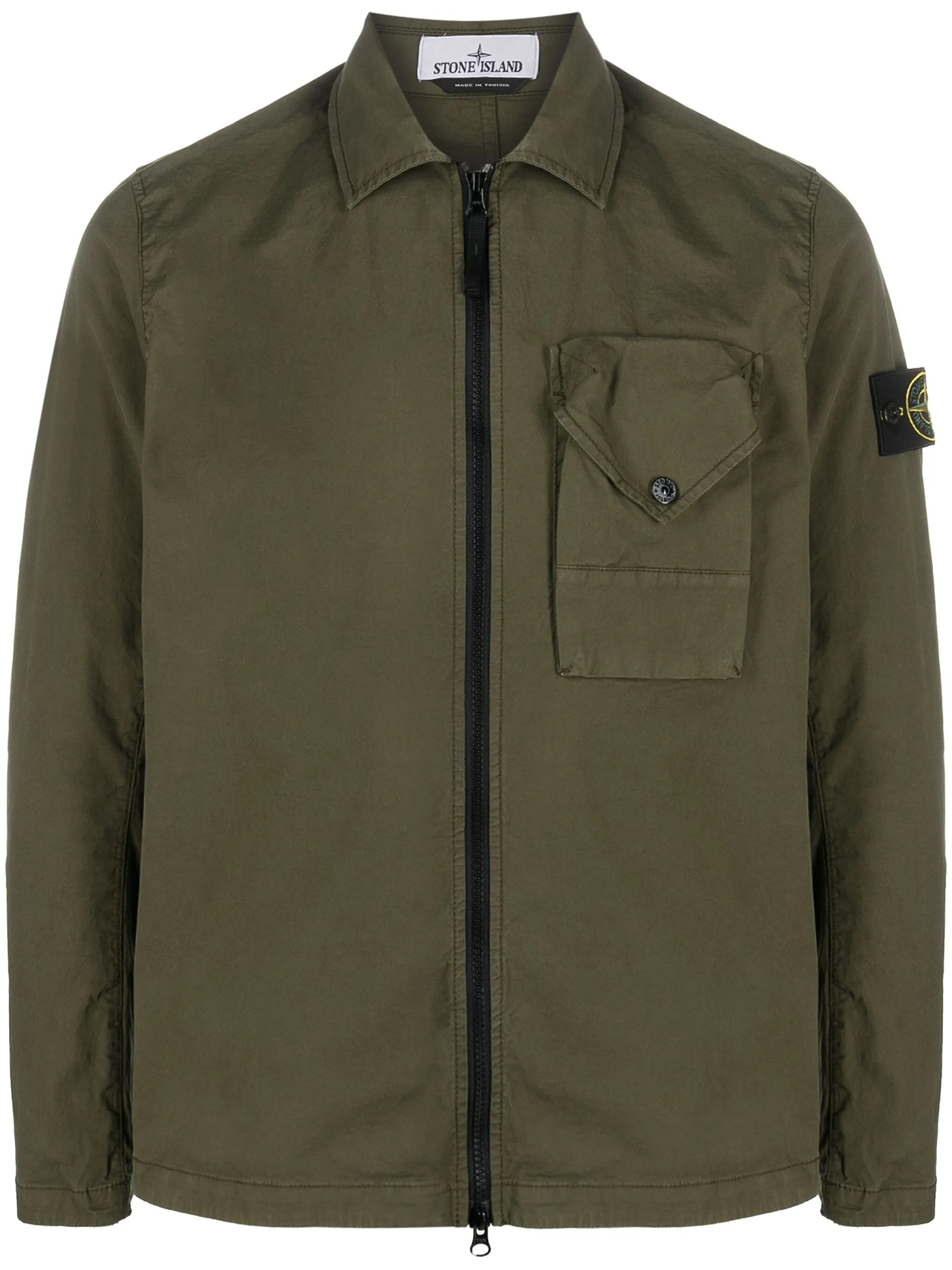 Compass-patch zip-up overshirt