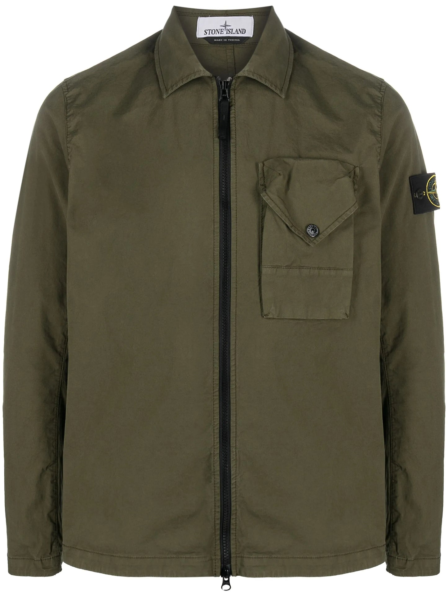Compass-patch zip-up overshirt