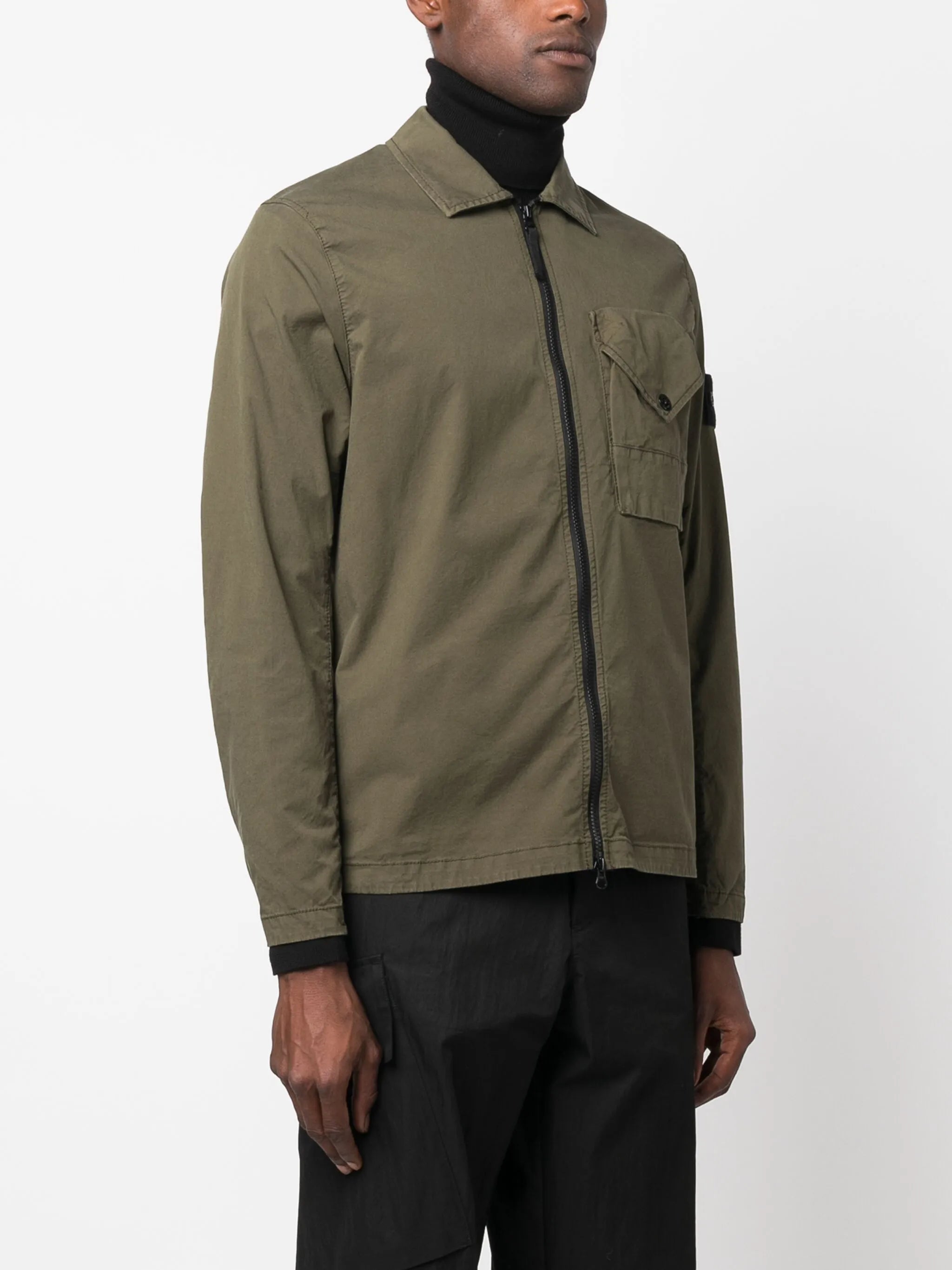 Compass-patch zip-up overshirt