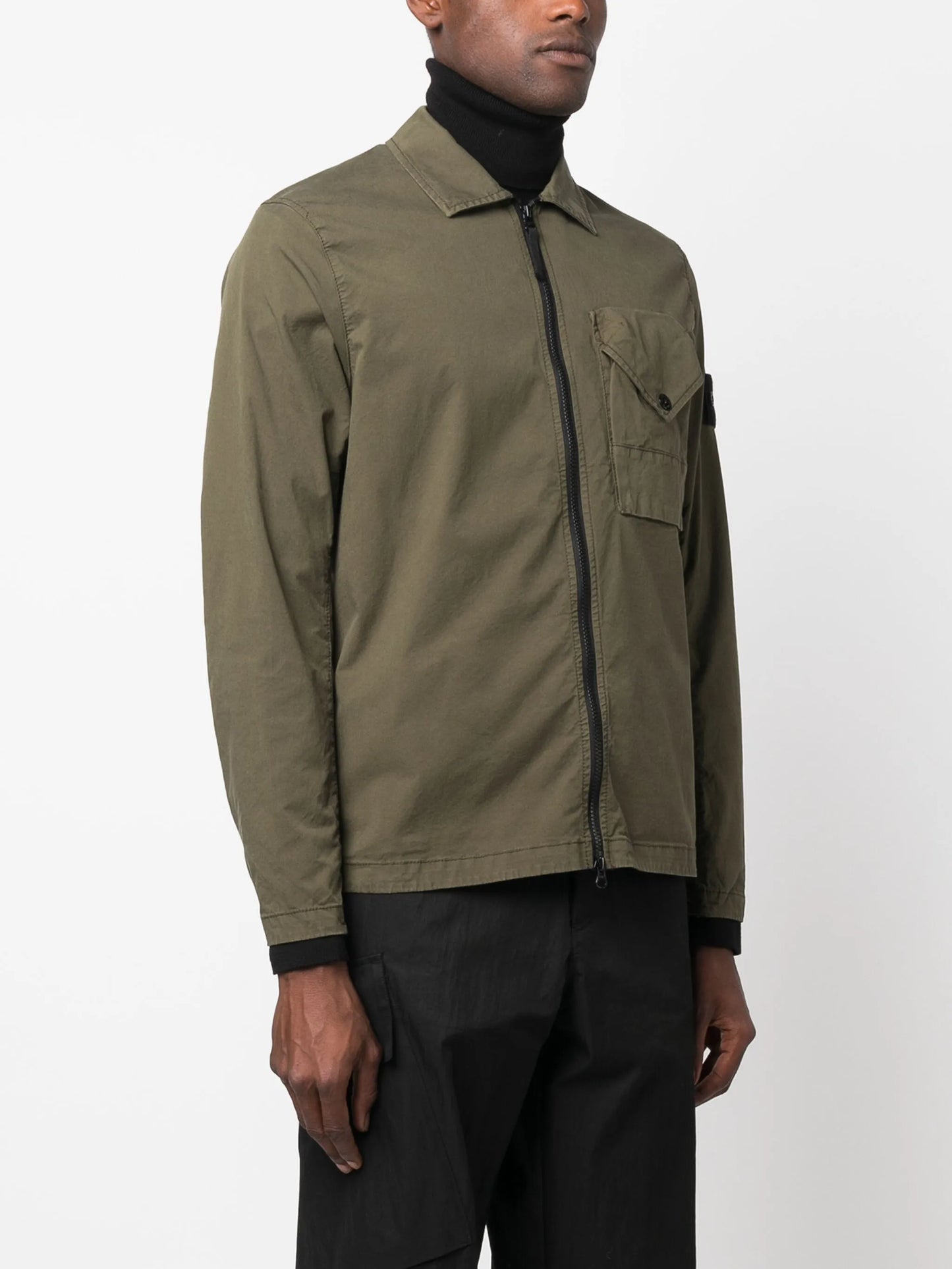 Compass-patch zip-up overshirt