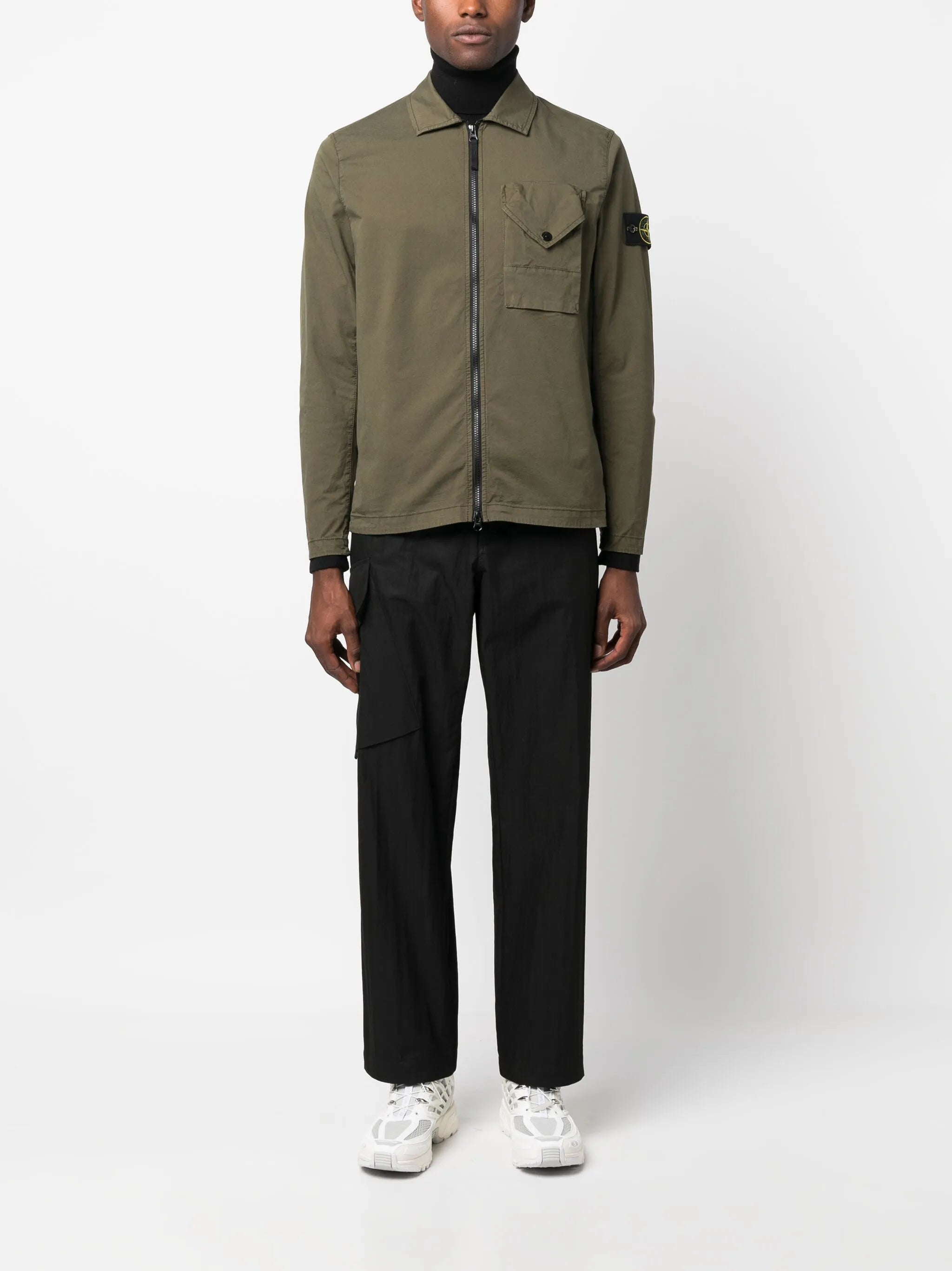 Compass-patch zip-up overshirt