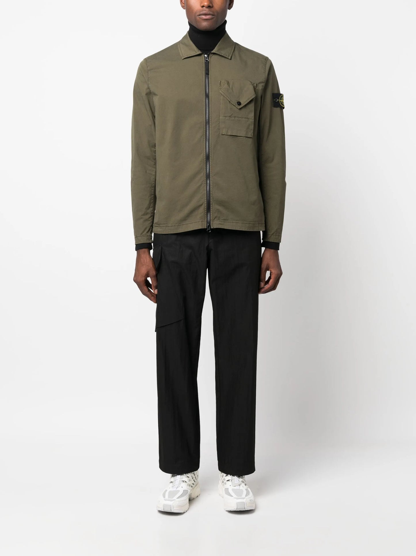 Compass-patch zip-up overshirt