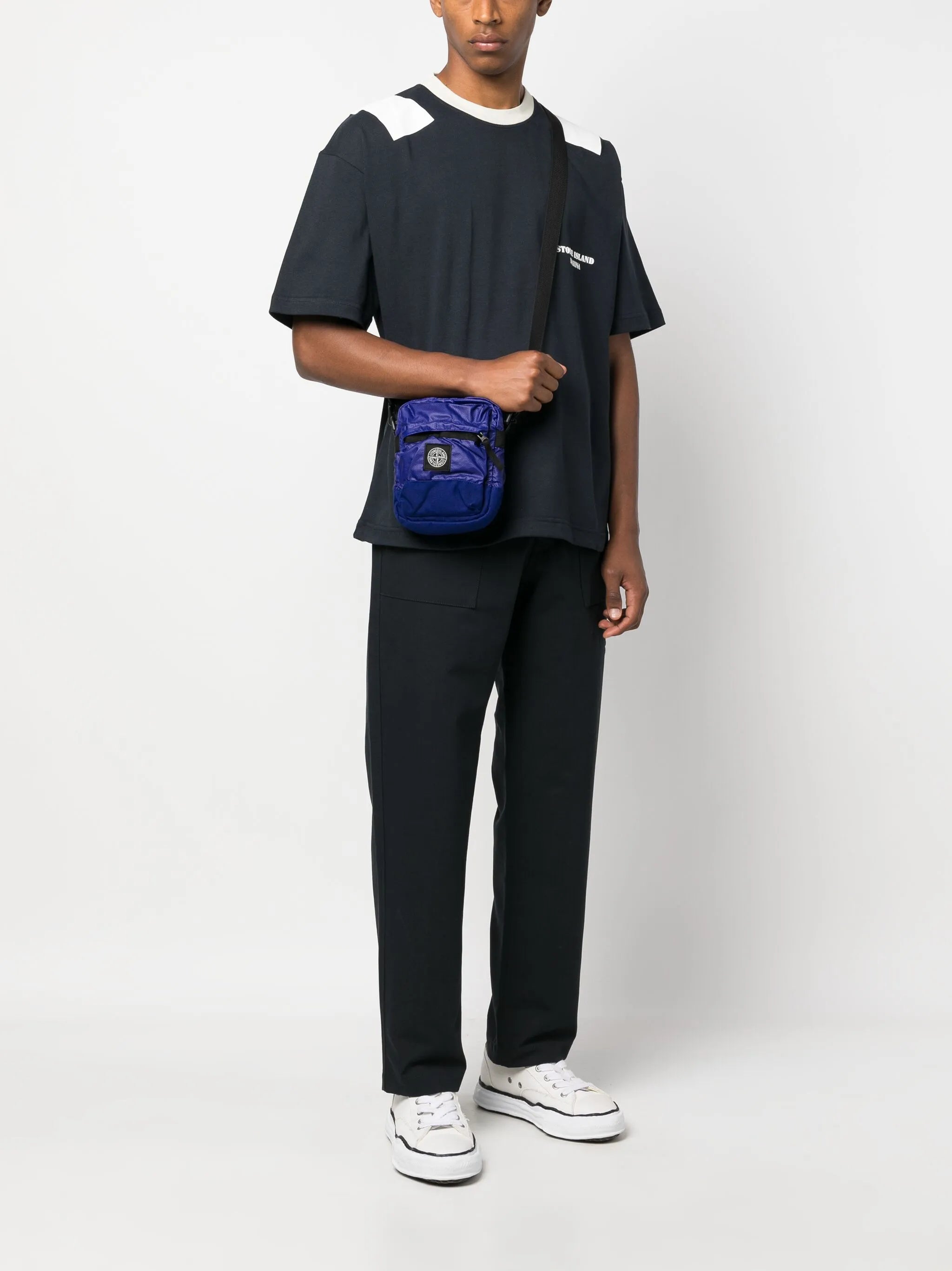logo-patch coated-cotton messenger bag