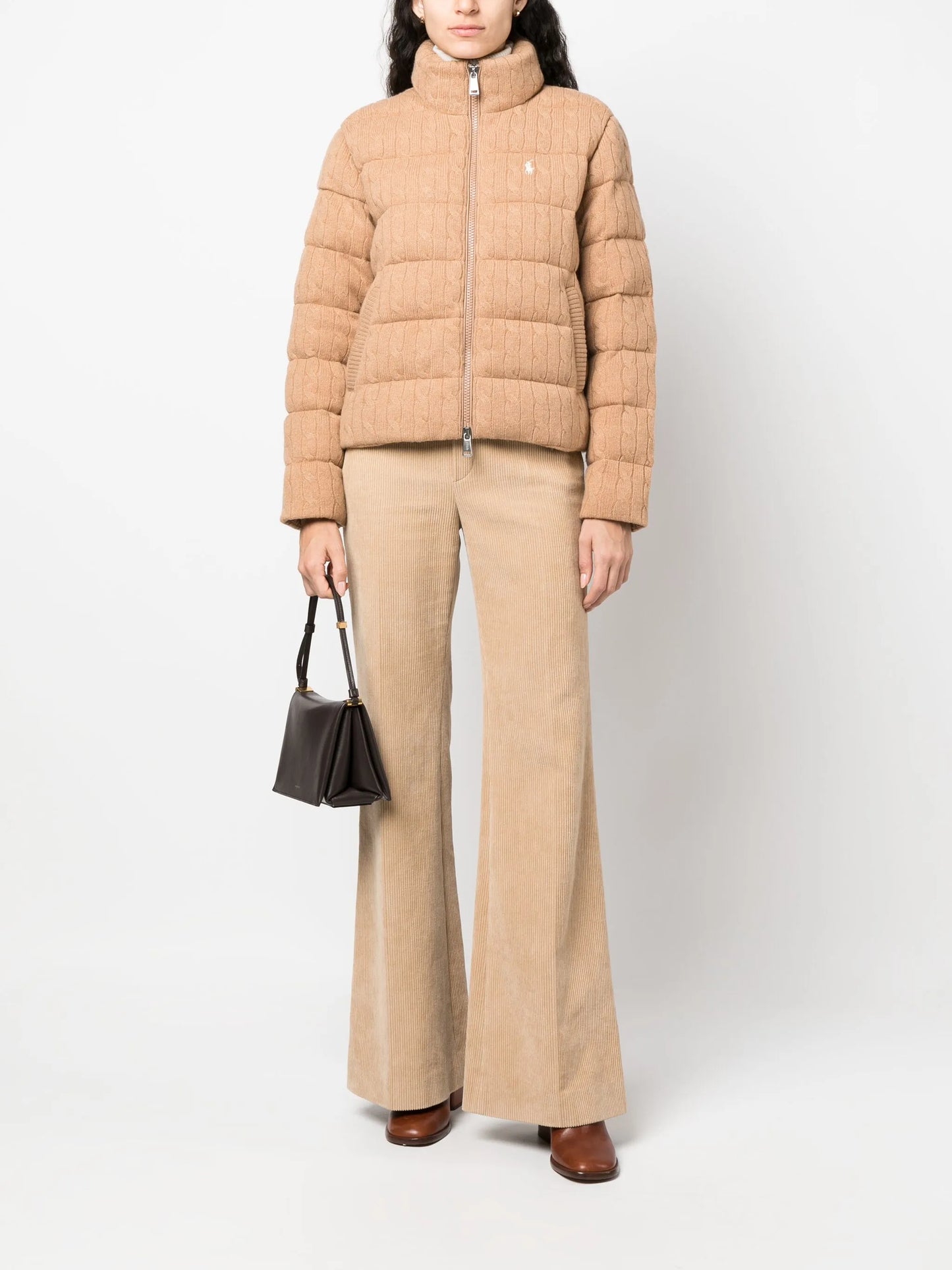 Polo Pony-motif cable-knit quilted jacket