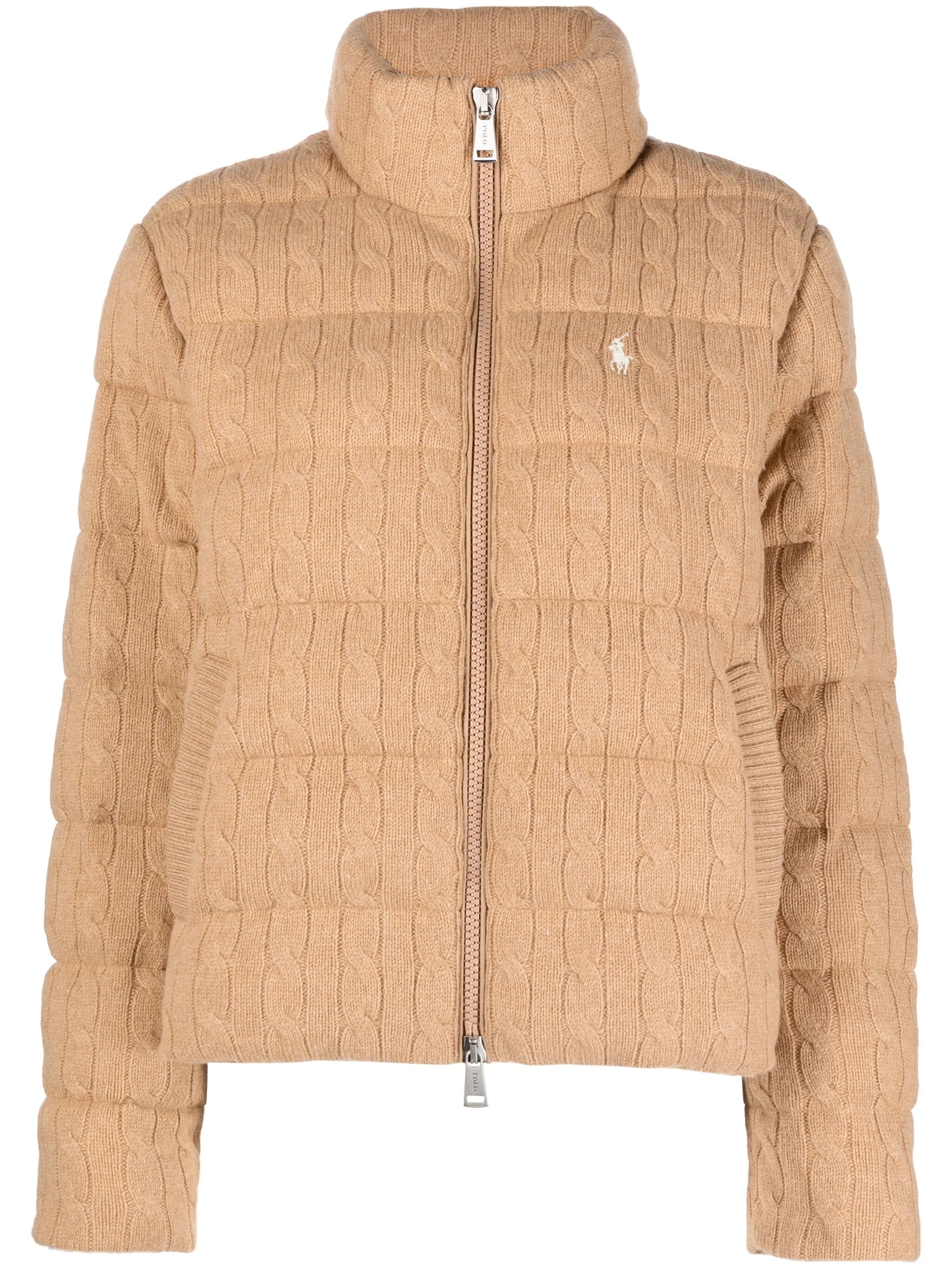 Polo Pony-motif cable-knit quilted jacket