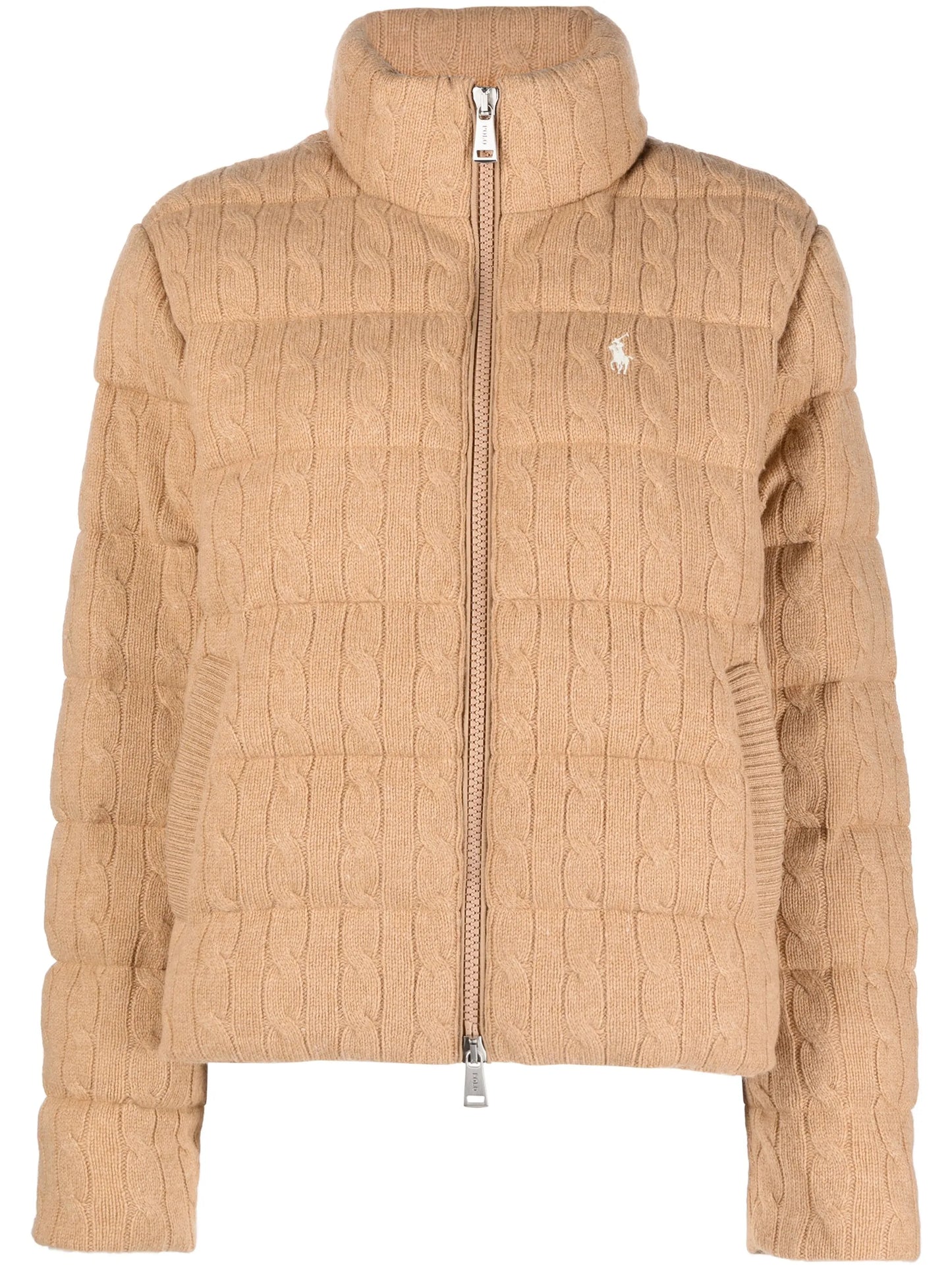 Polo Pony-motif cable-knit quilted jacket
