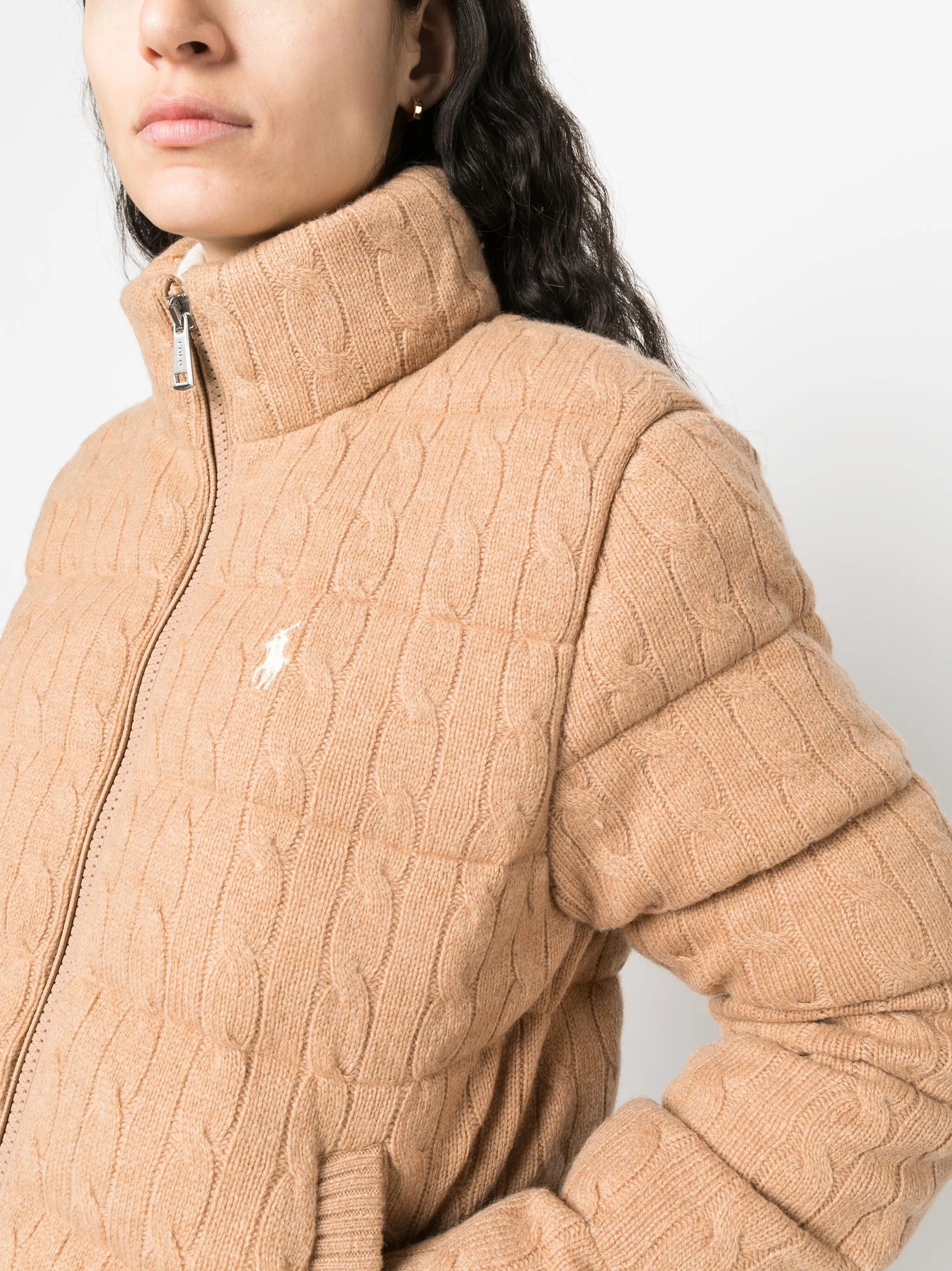 Polo Pony-motif cable-knit quilted jacket