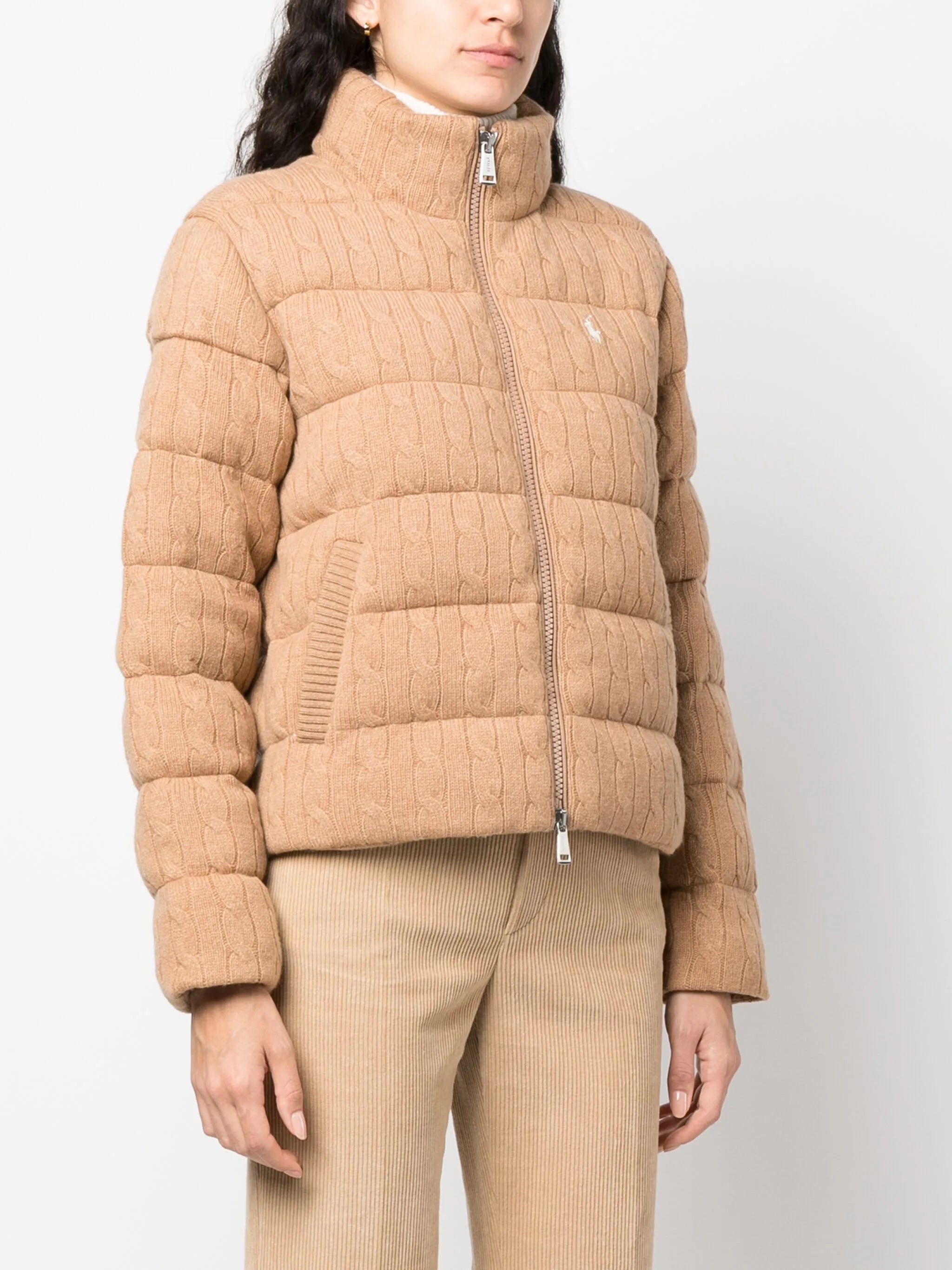 Polo Pony-motif cable-knit quilted jacket