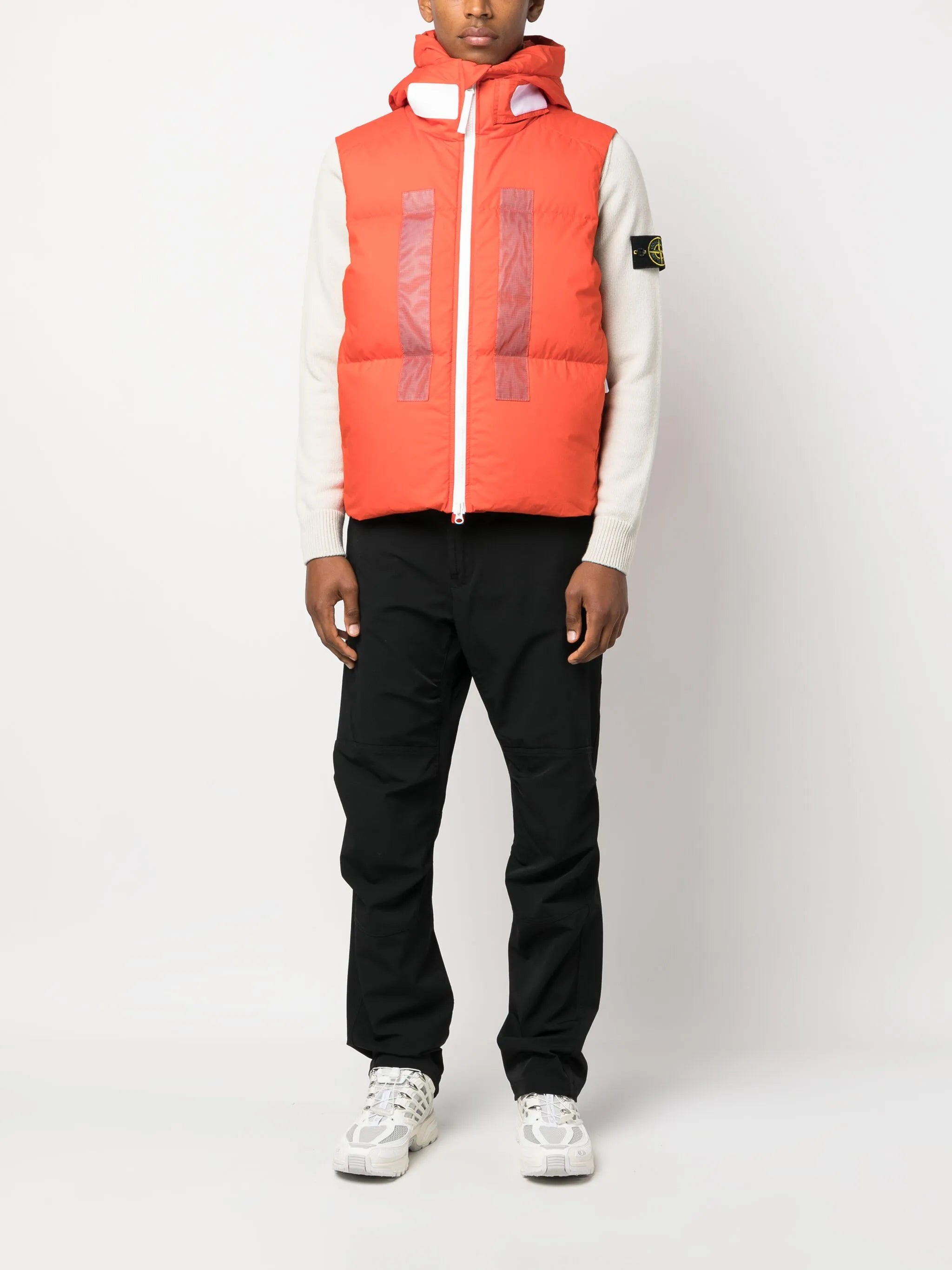logo-print hooded down gilet