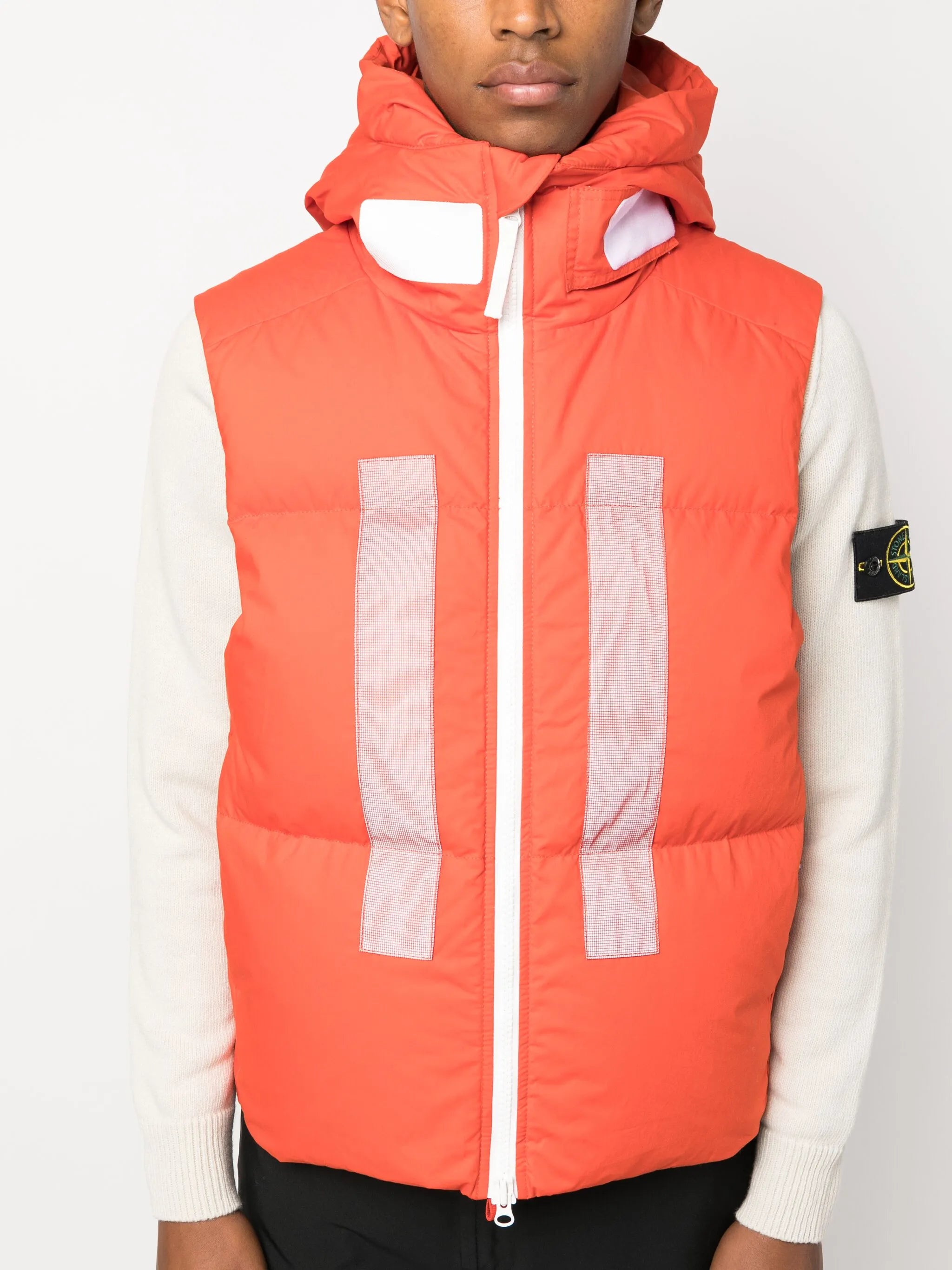 logo-print hooded down gilet