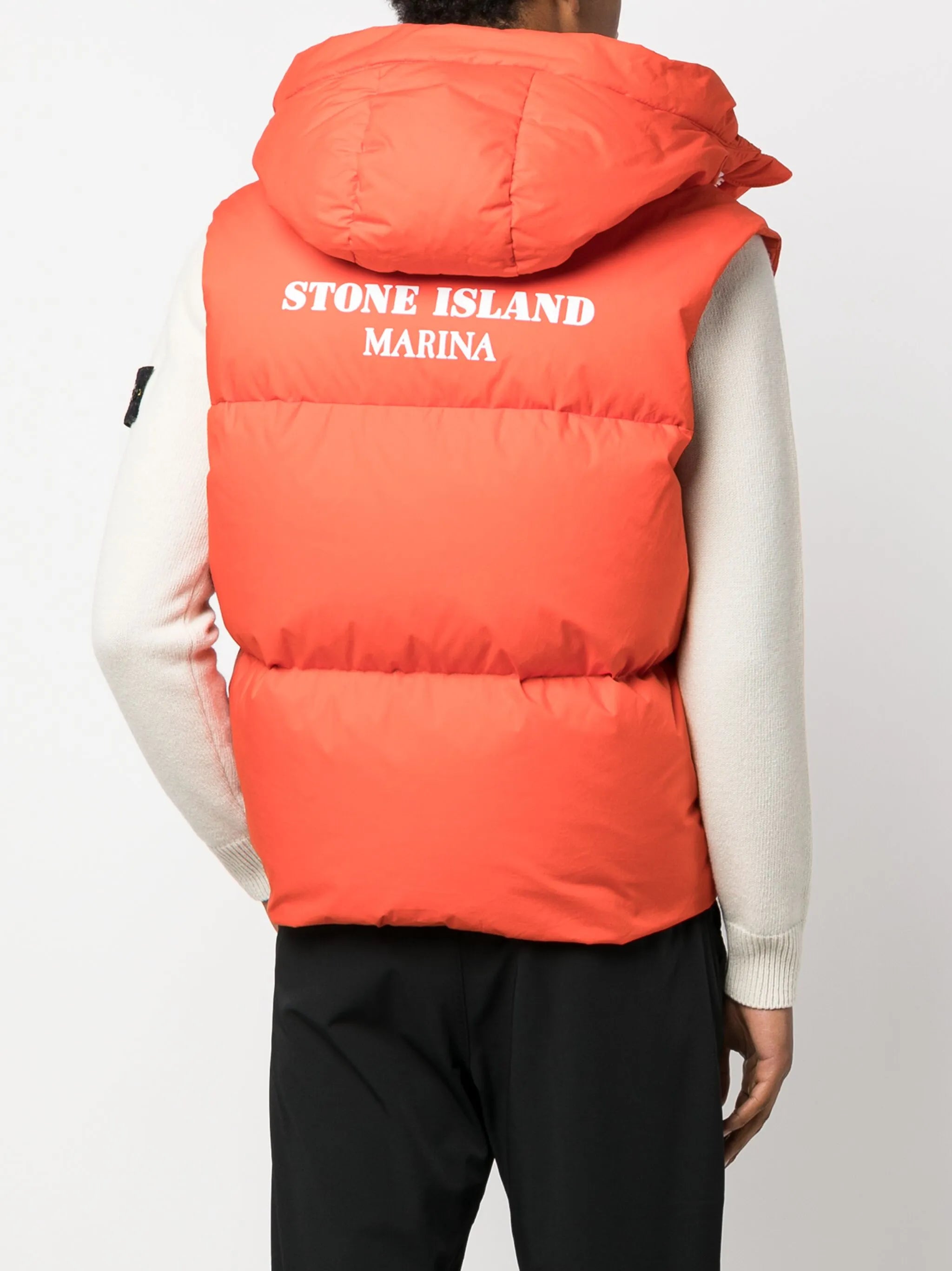 logo-print hooded down gilet