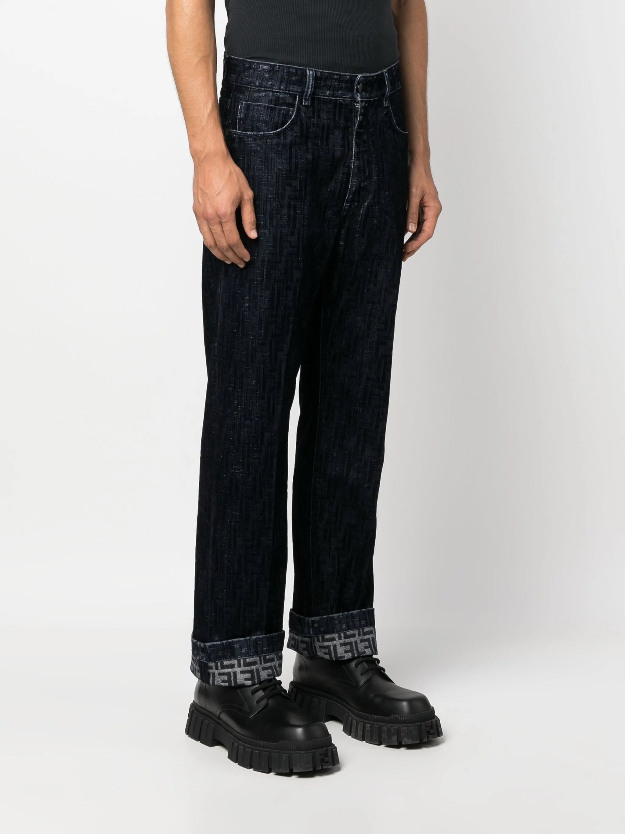 FF-motif flocked jeans
