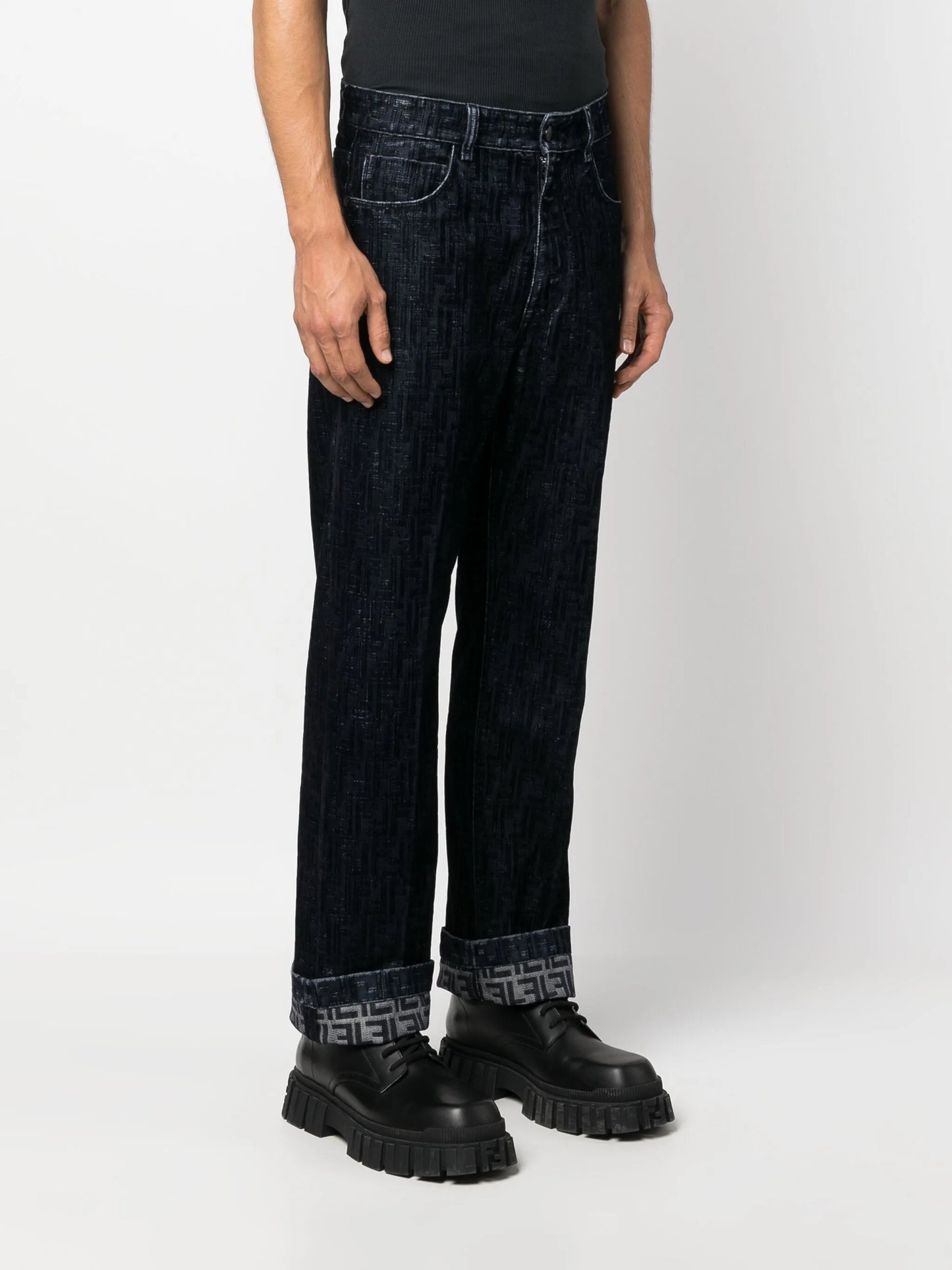 FF-motif flocked jeans