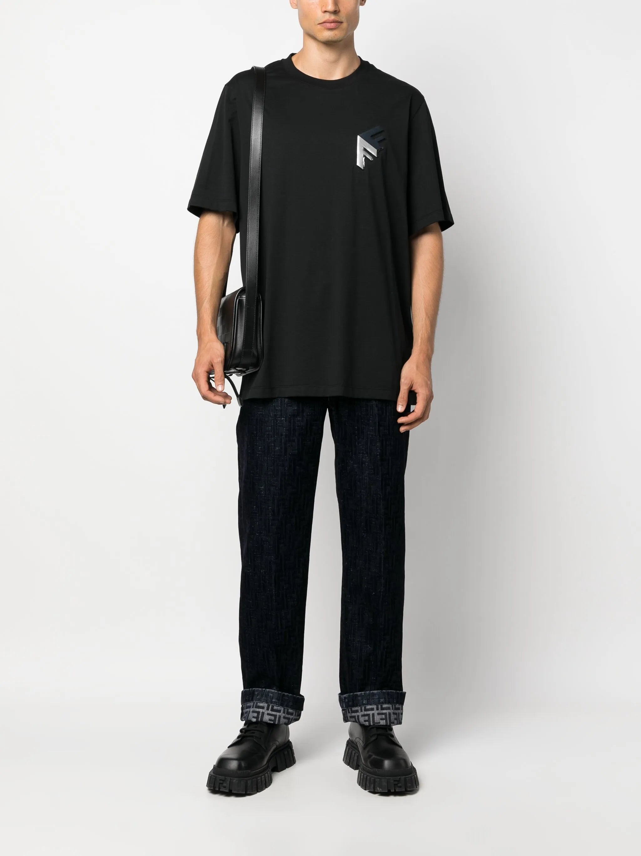 FF-motif flocked jeans