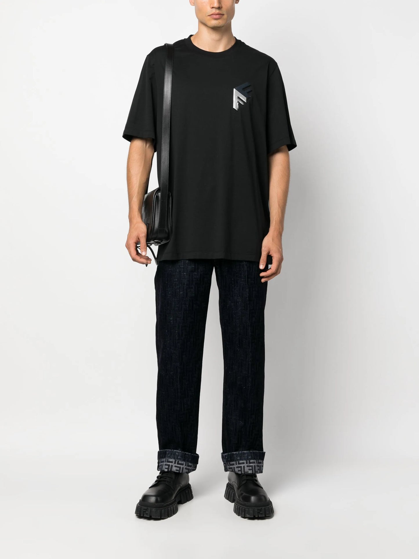 FF-motif flocked jeans