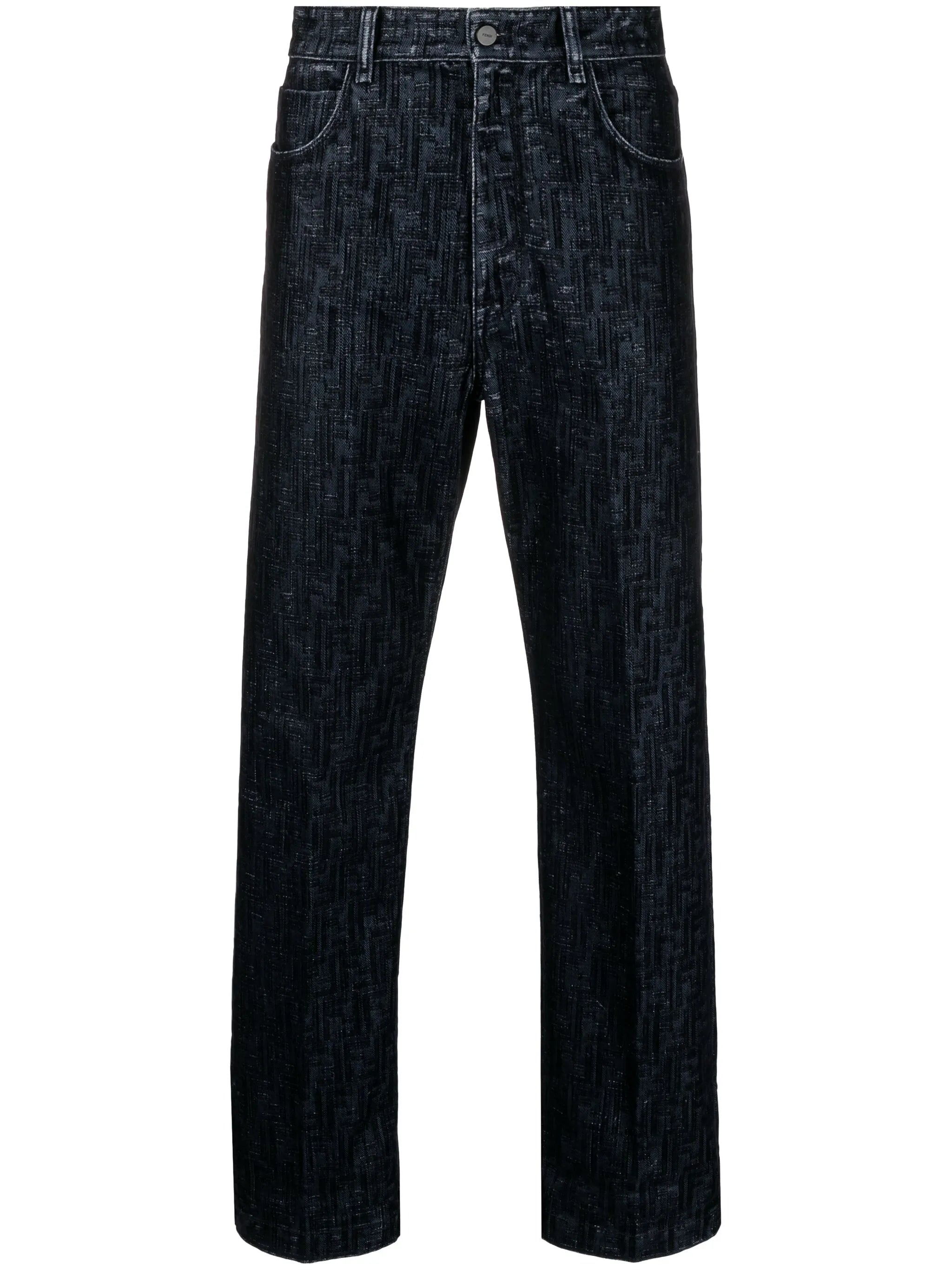 FF-motif flocked jeans