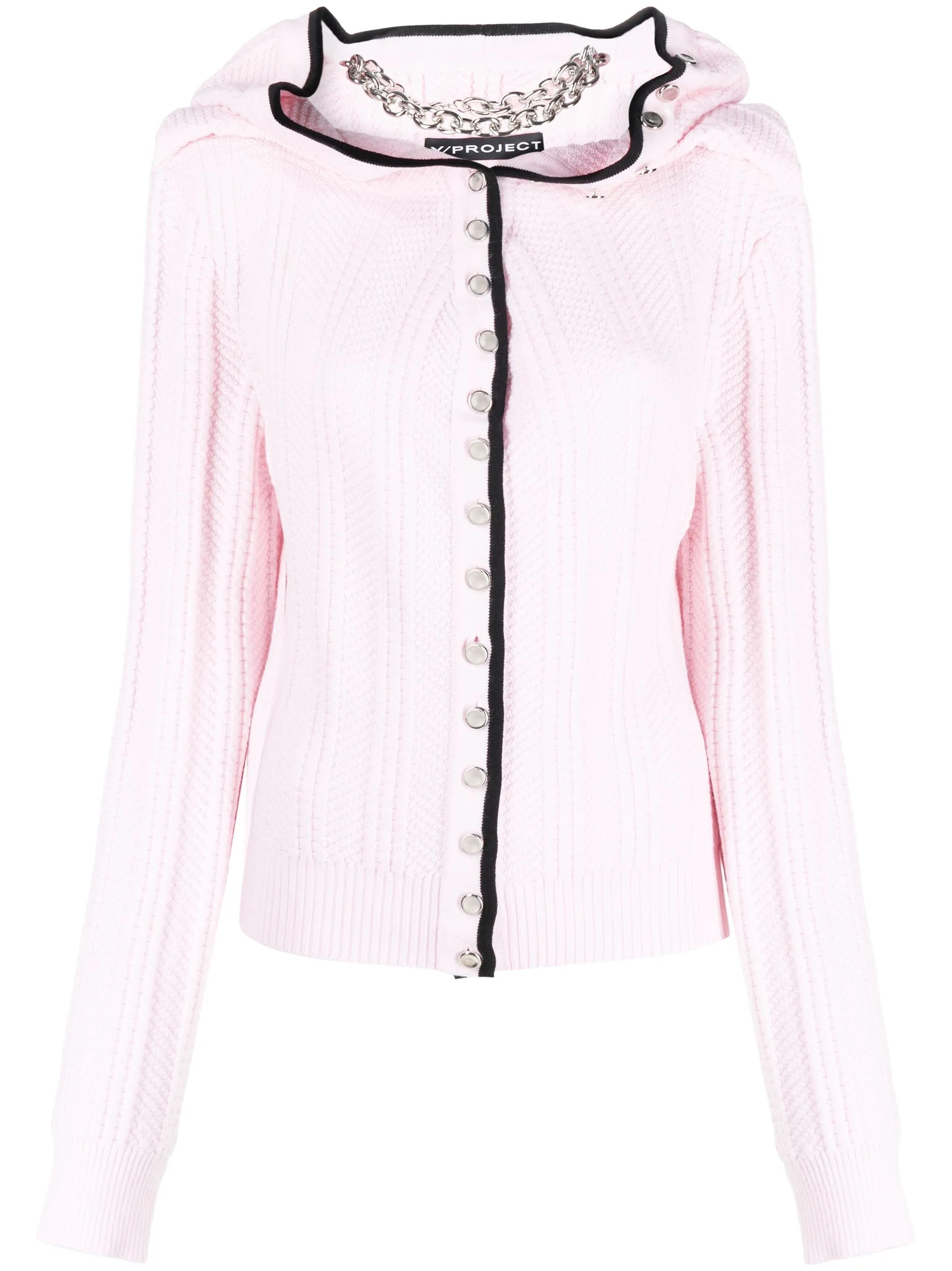 Evergreen ruffled-neckline wool cardigan