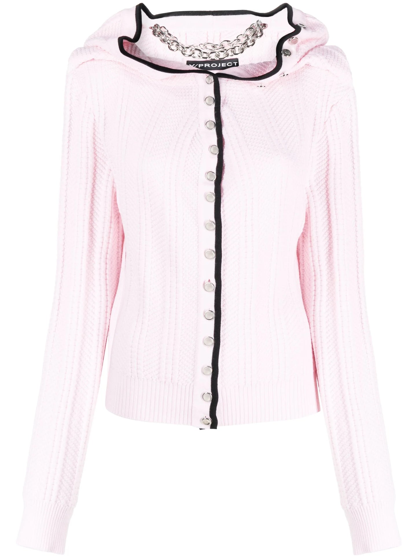 Evergreen ruffled-neckline wool cardigan