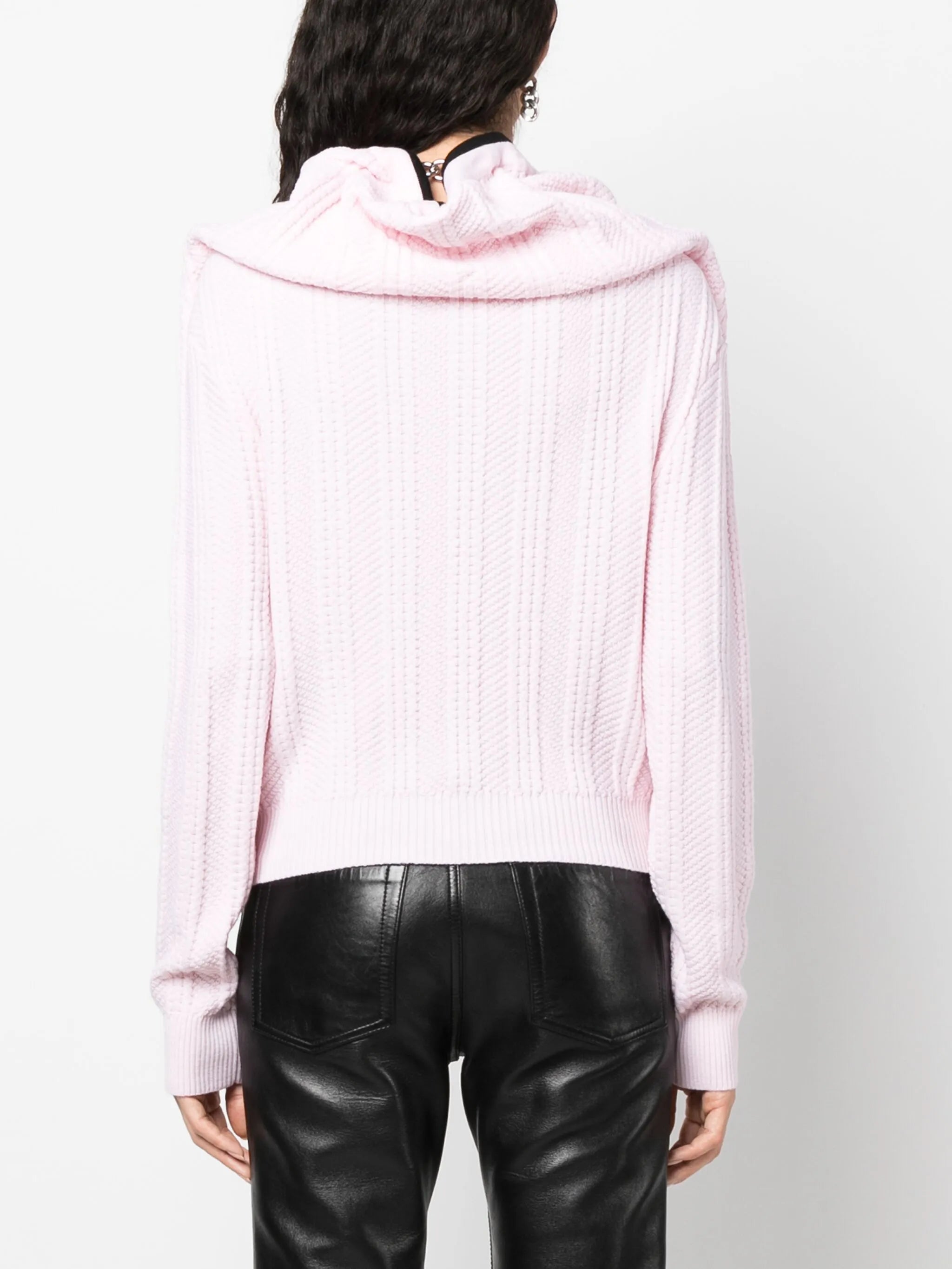 Evergreen ruffled-neckline wool cardigan