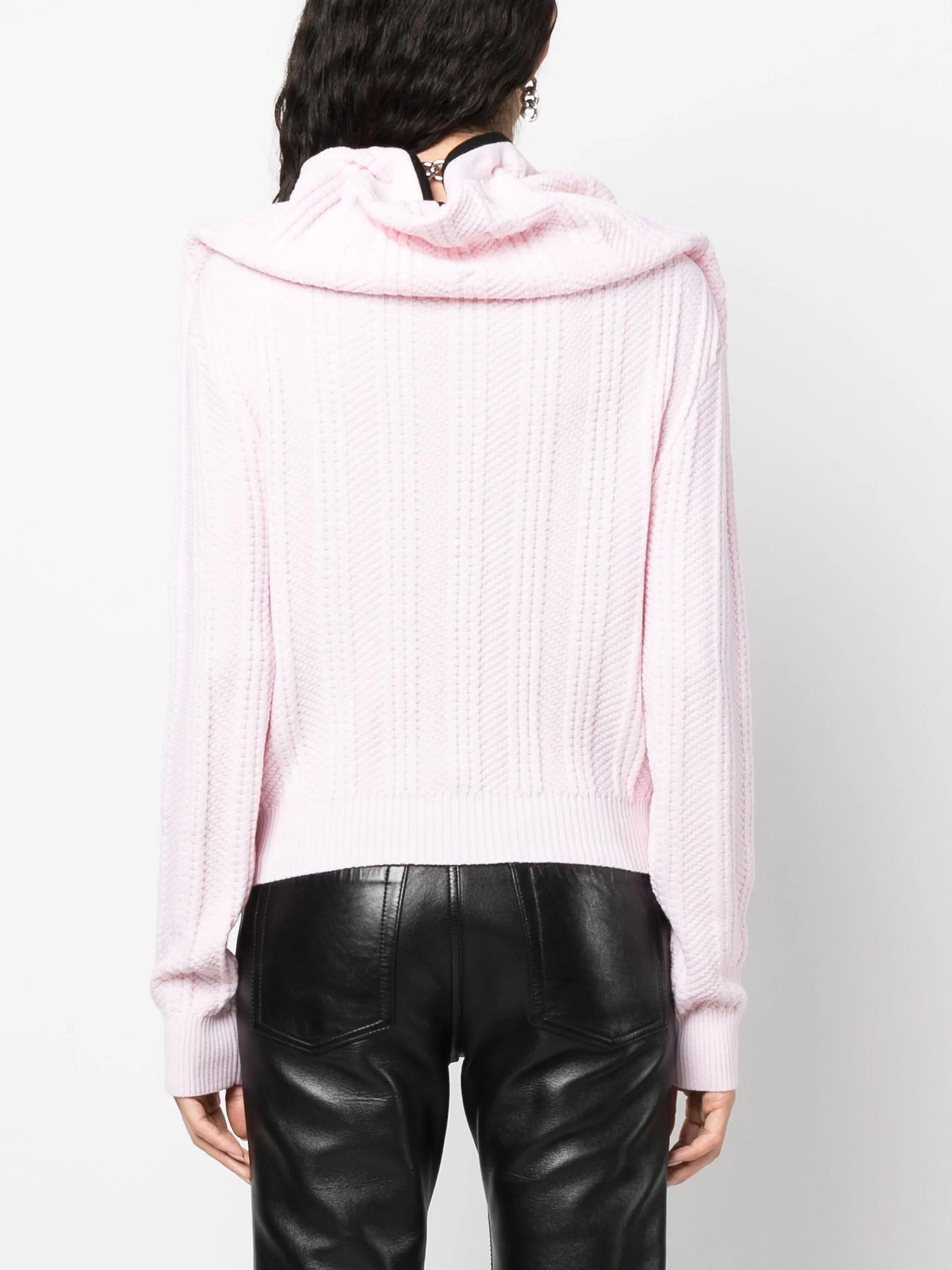 Evergreen ruffled-neckline wool cardigan