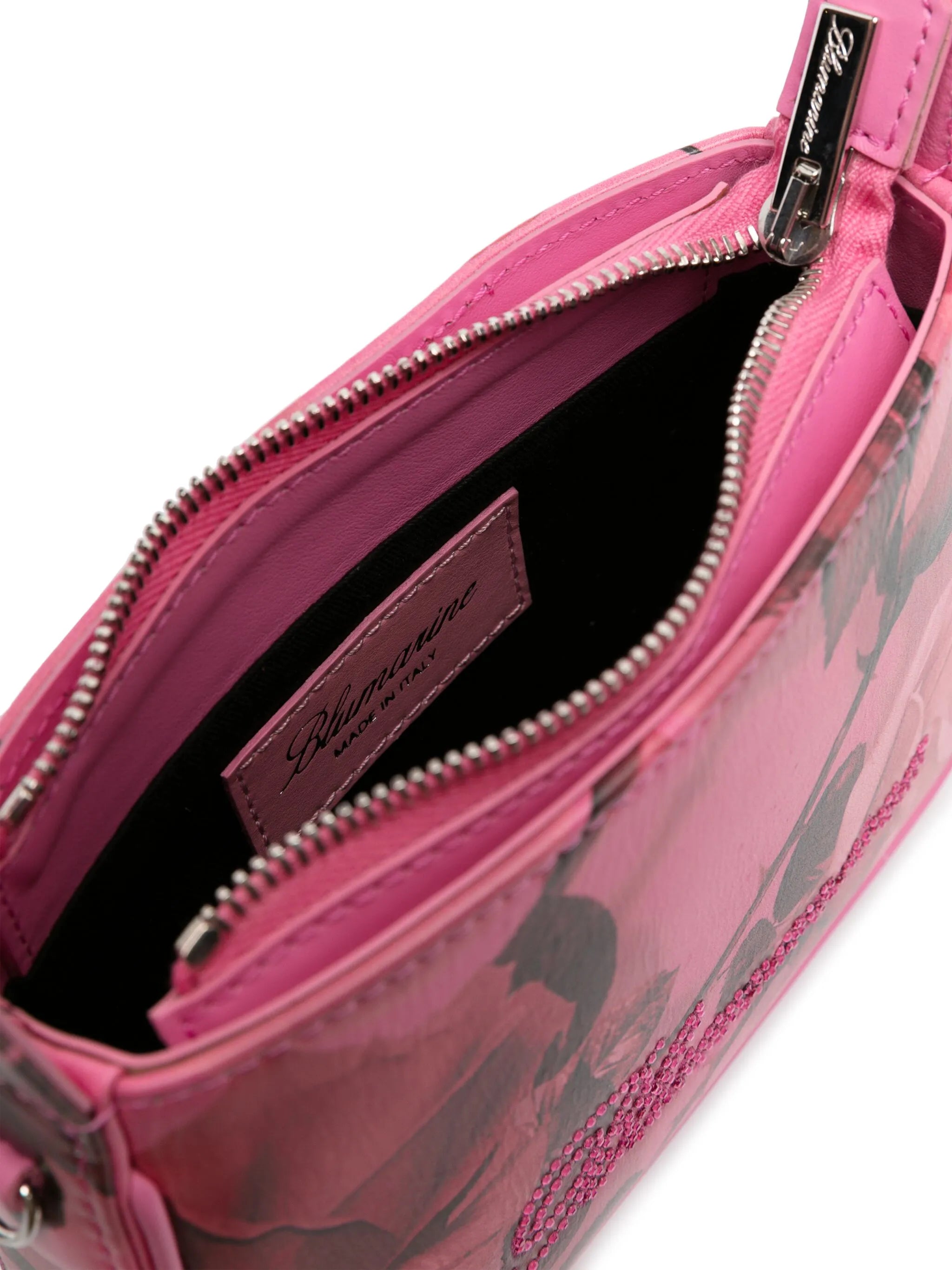 rhinestone-logo floral-print leather tote bag