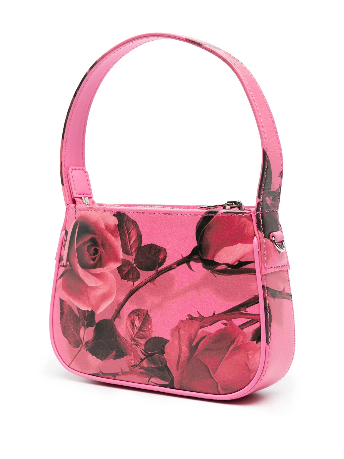 rhinestone-logo floral-print leather tote bag