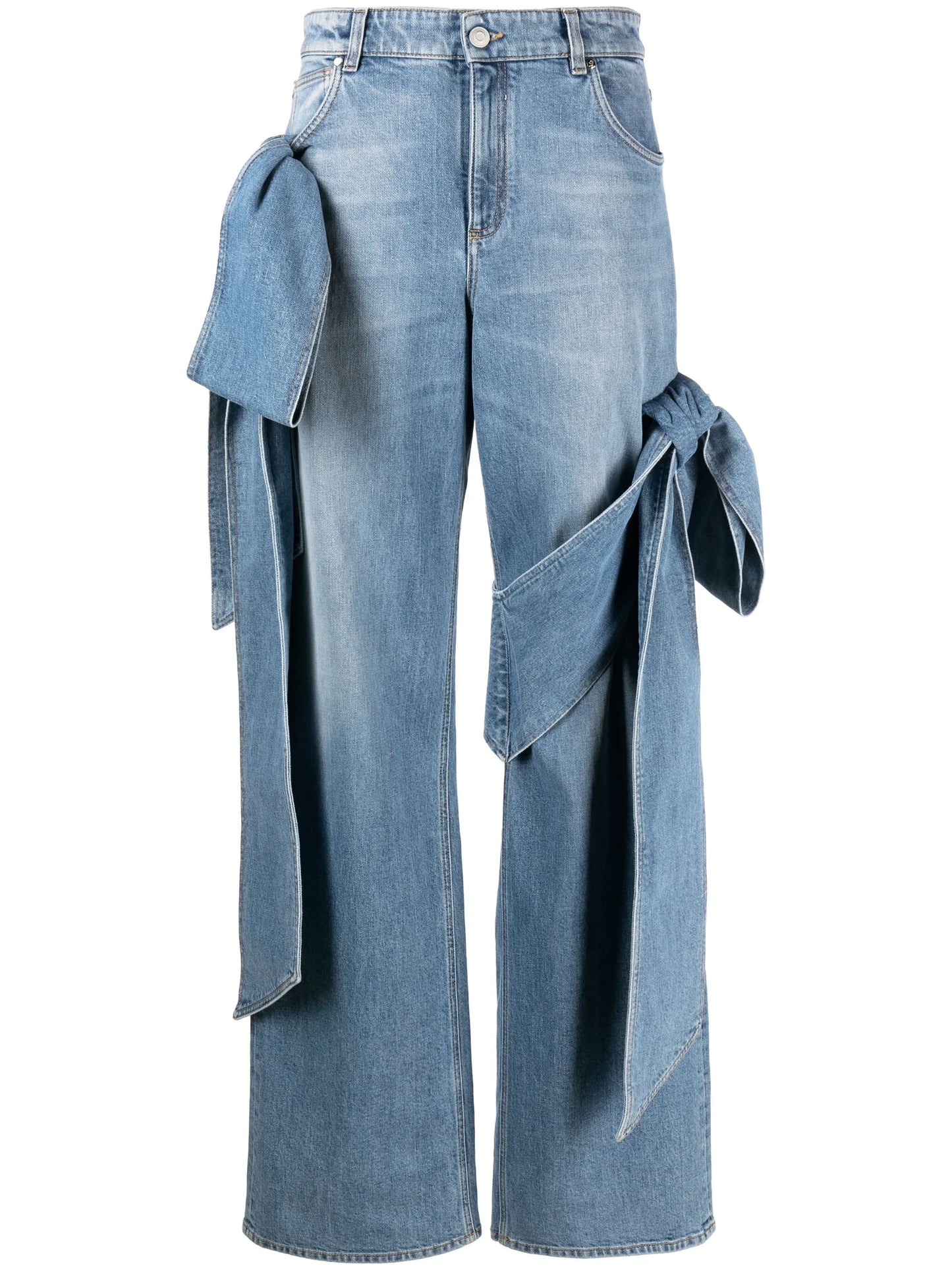 bow-detailing wide-leg jeans