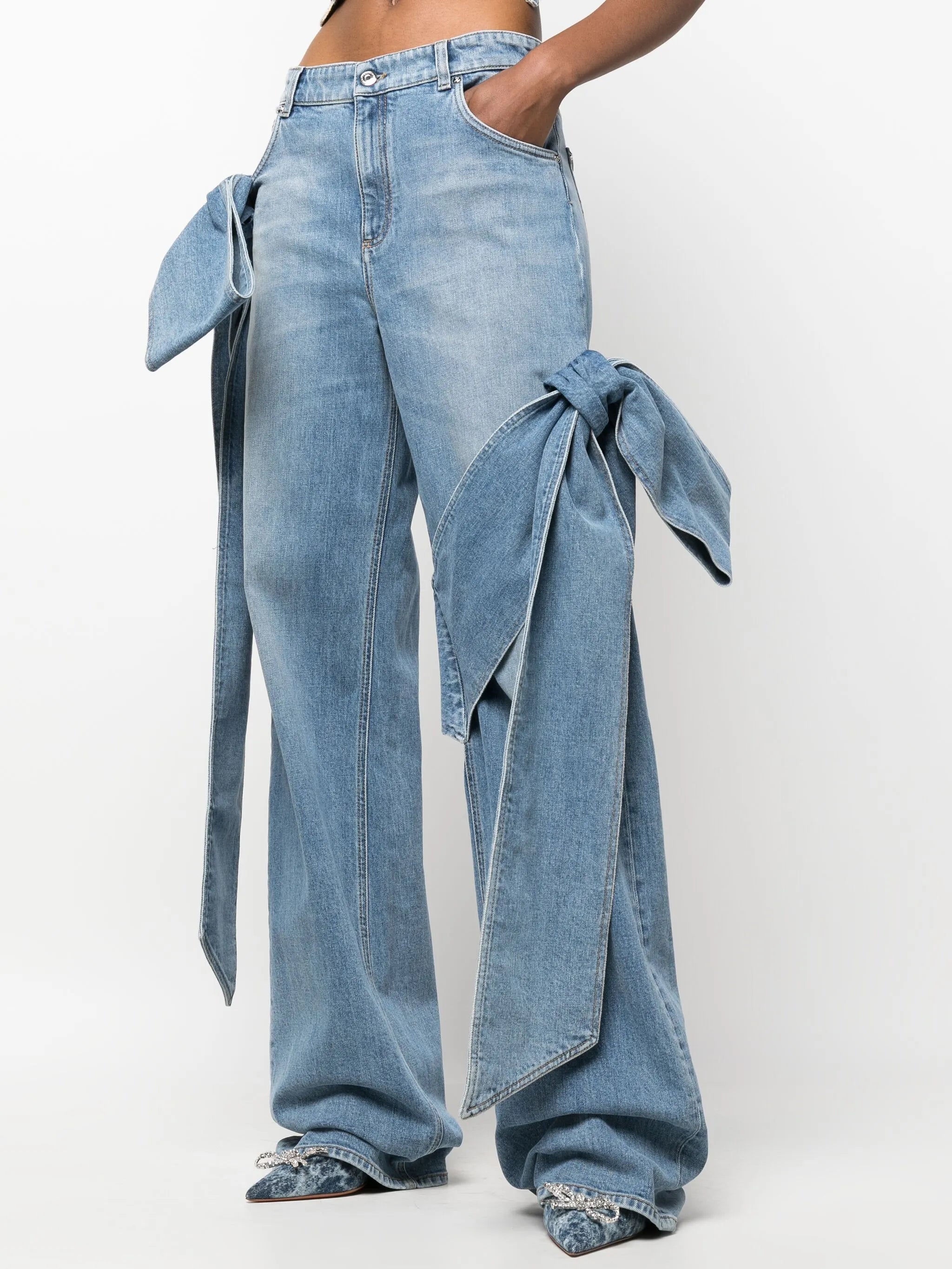 bow-detailing wide-leg jeans
