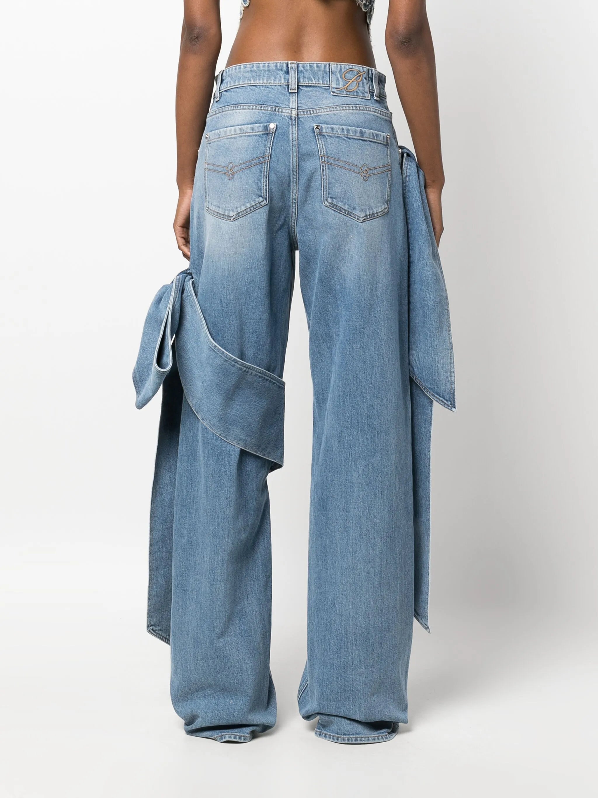bow-detailing wide-leg jeans