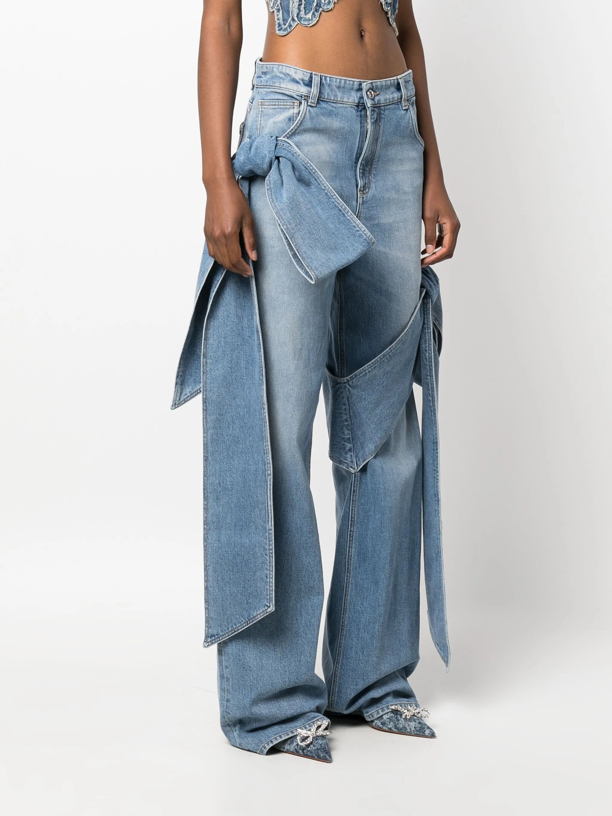bow-detailing wide-leg jeans