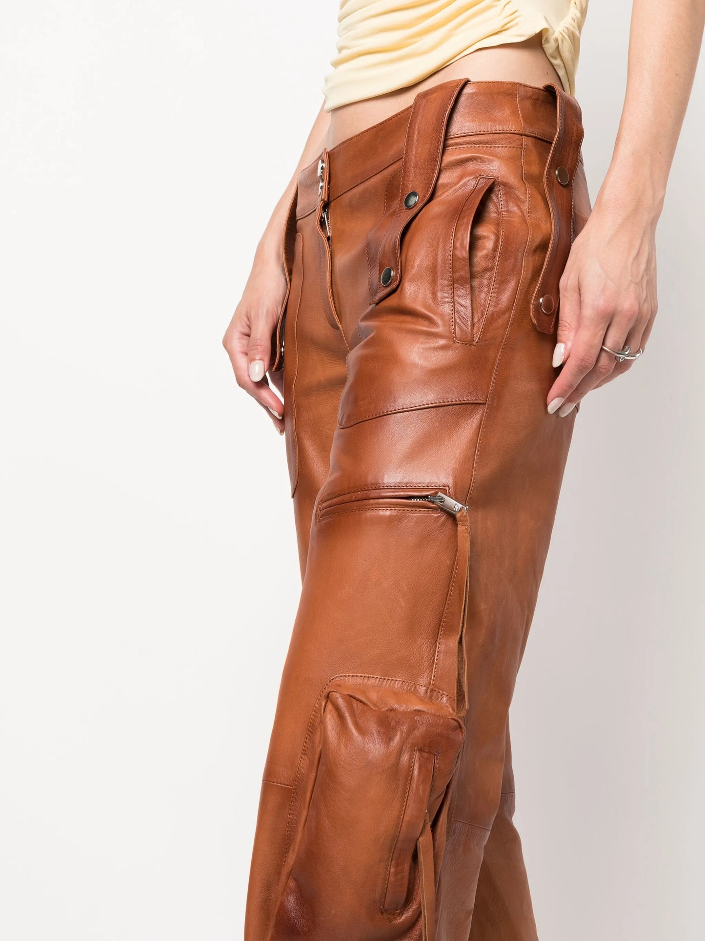 slim-cut leather cargo trousers