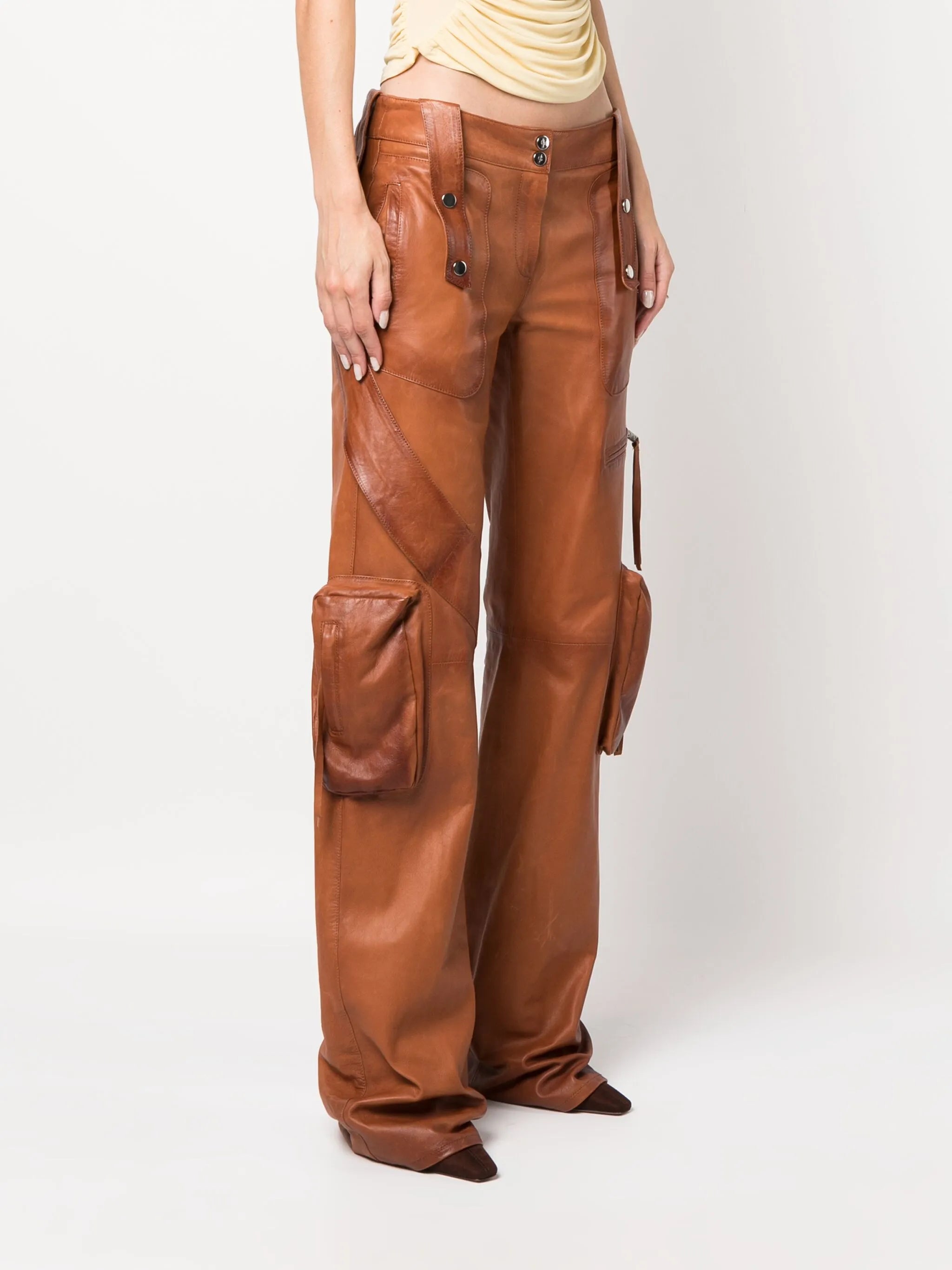 slim-cut leather cargo trousers